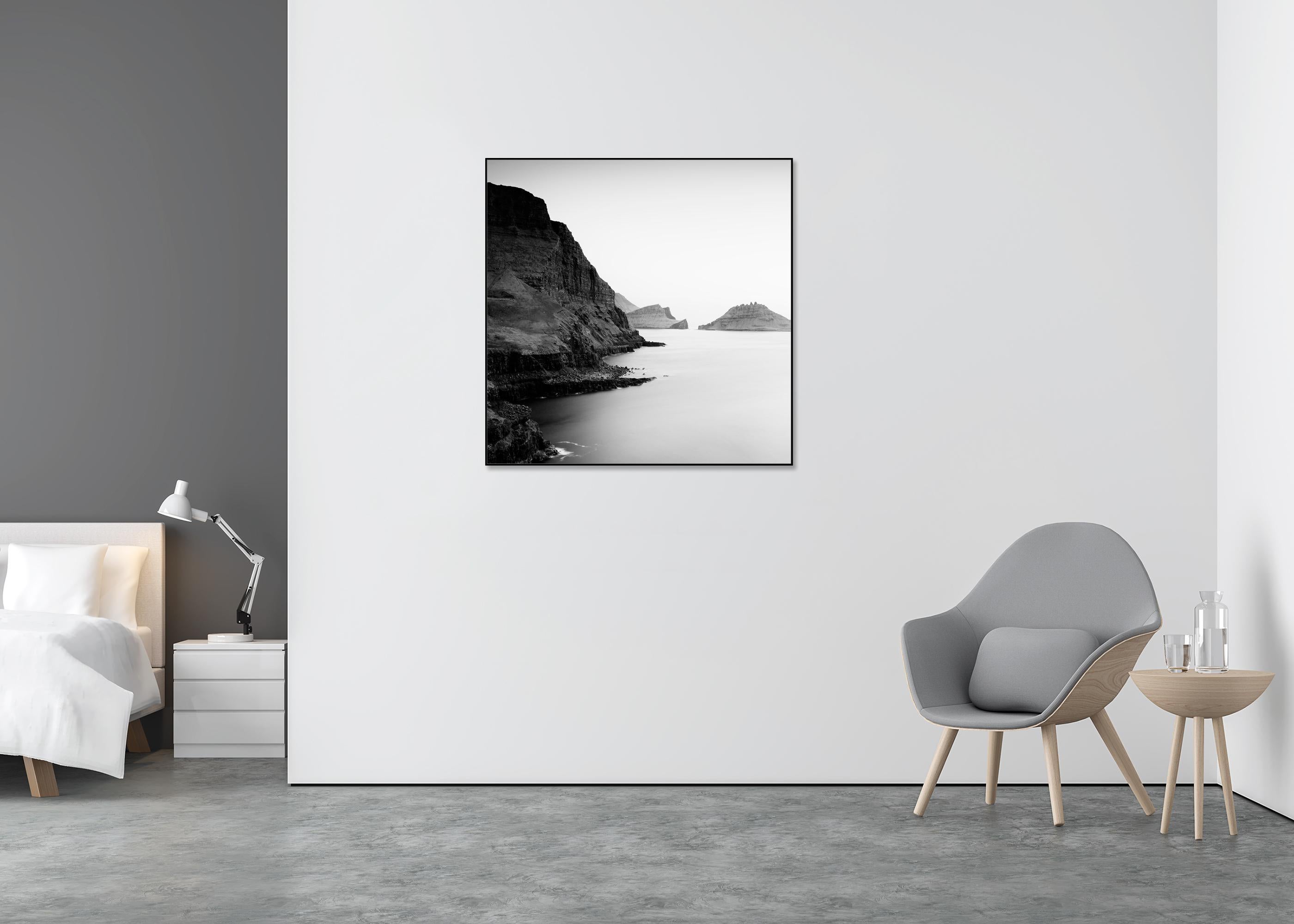 Sea Cliffs, Shoreline, Ocean, Nature, Faroe Islands - Gray Landscape Photograph by Gerald Berghammer