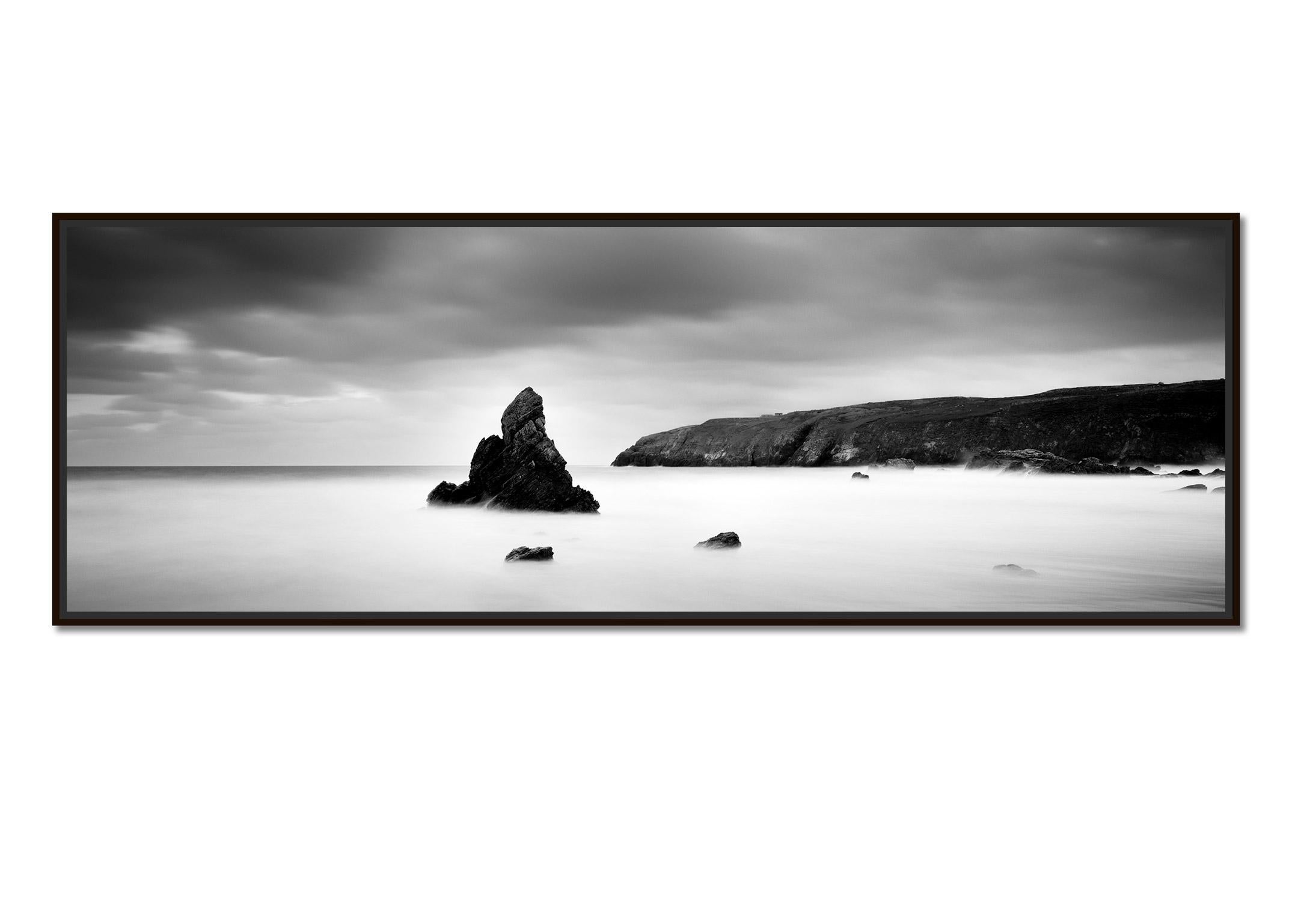 Sea Stack Panorama, shoreline, Scotland, black and white landscape photography - Photograph by Gerald Berghammer