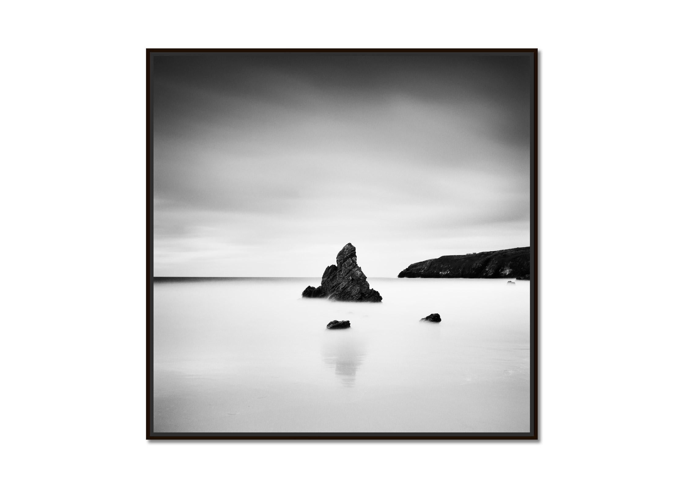 Sea Stack, Scottish Coast, black and white minimalist art landscape photography - Photograph by Gerald Berghammer