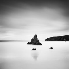 Sea Stack, Scottish Coast, black and white minimalist art landscape photography