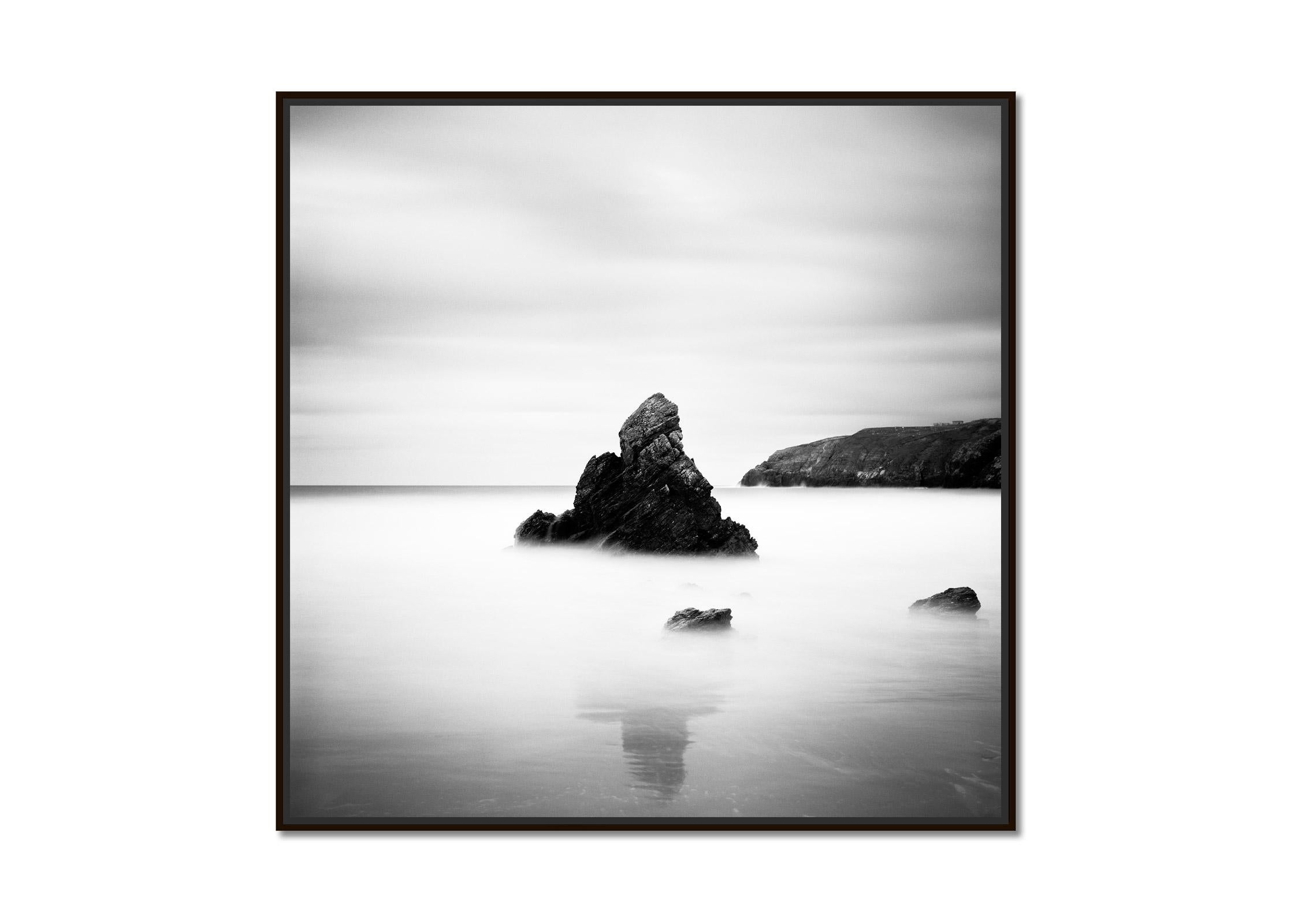 Sea Stack, scottish rocky coast, beach, Scotland, B&W landscape art photography - Photograph by Gerald Berghammer