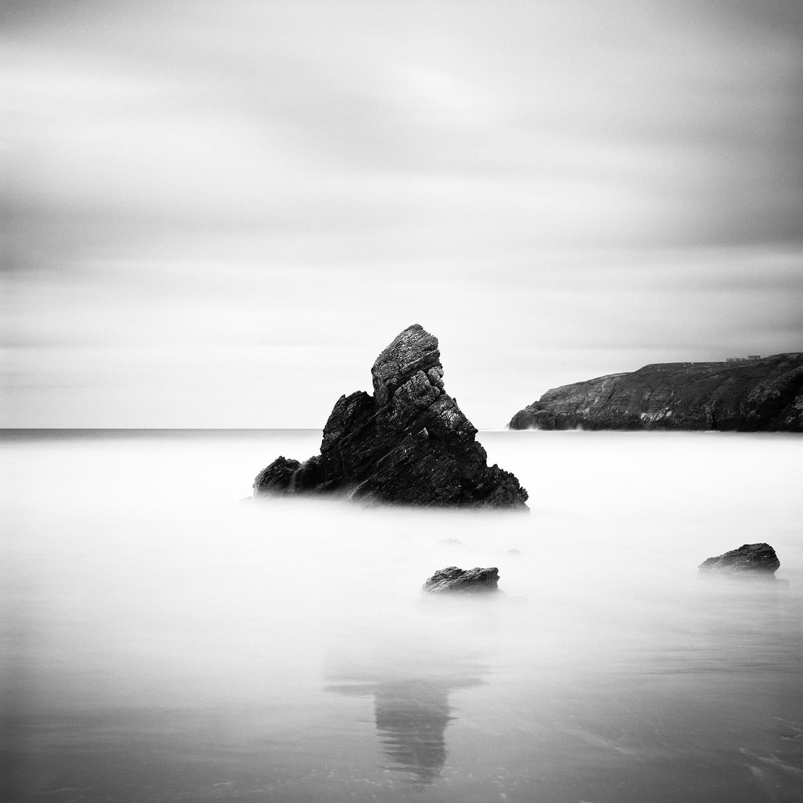 Gerald Berghammer Black and White Photograph - Sea Stack, scottish rocky coast, beach, Scotland, B&W landscape art photography