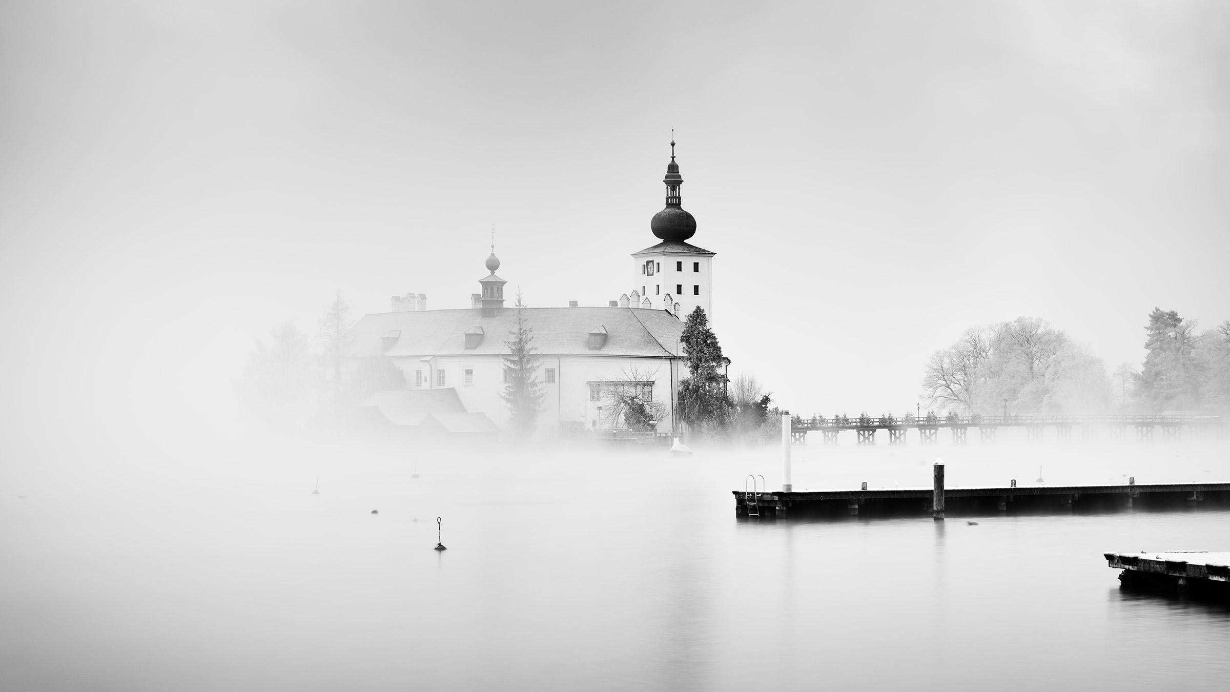 Gerald Berghammer Landscape Photograph - Seeschloss Ort Austria black and white long exposure waterscape art photography