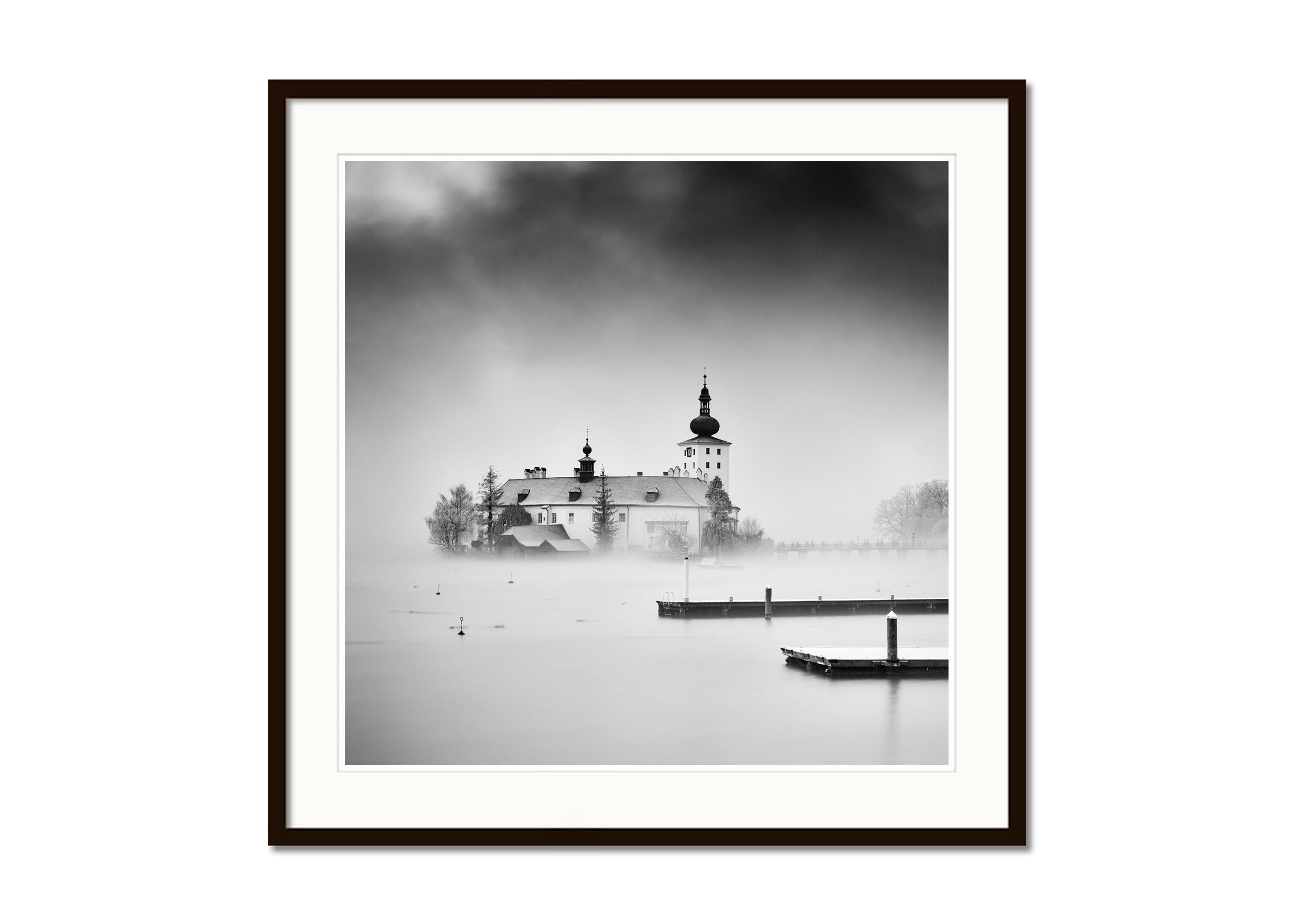 Seeschloss Ort, Gmunden, Austria, black and white landscape photography, limited - Contemporary Photograph by Gerald Berghammer