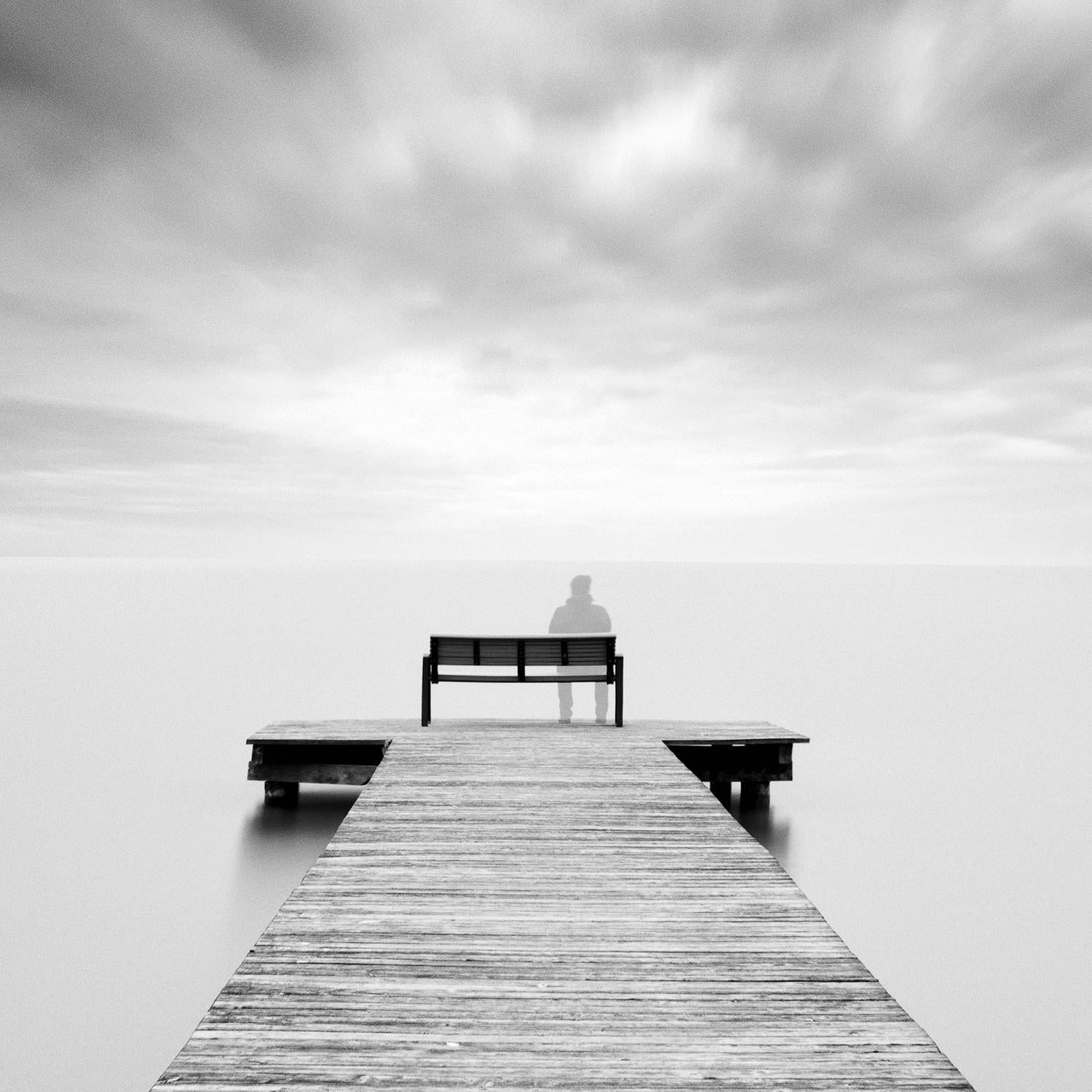 Self Portrait, Pier, Austria, black and white gelatin silver photography, framed - Contemporary Photograph by Gerald Berghammer