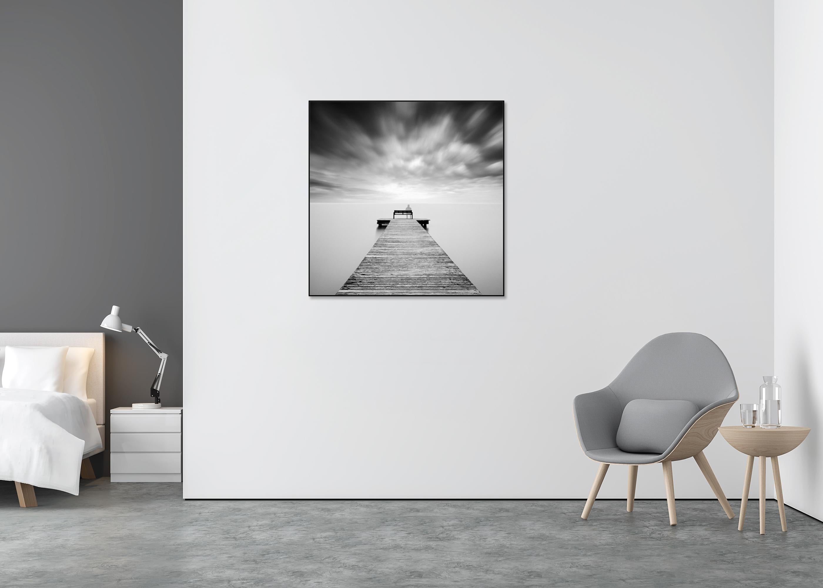 Self Portrait lake storm long exposure waterscape photography - Gray Landscape Photograph by Gerald Berghammer