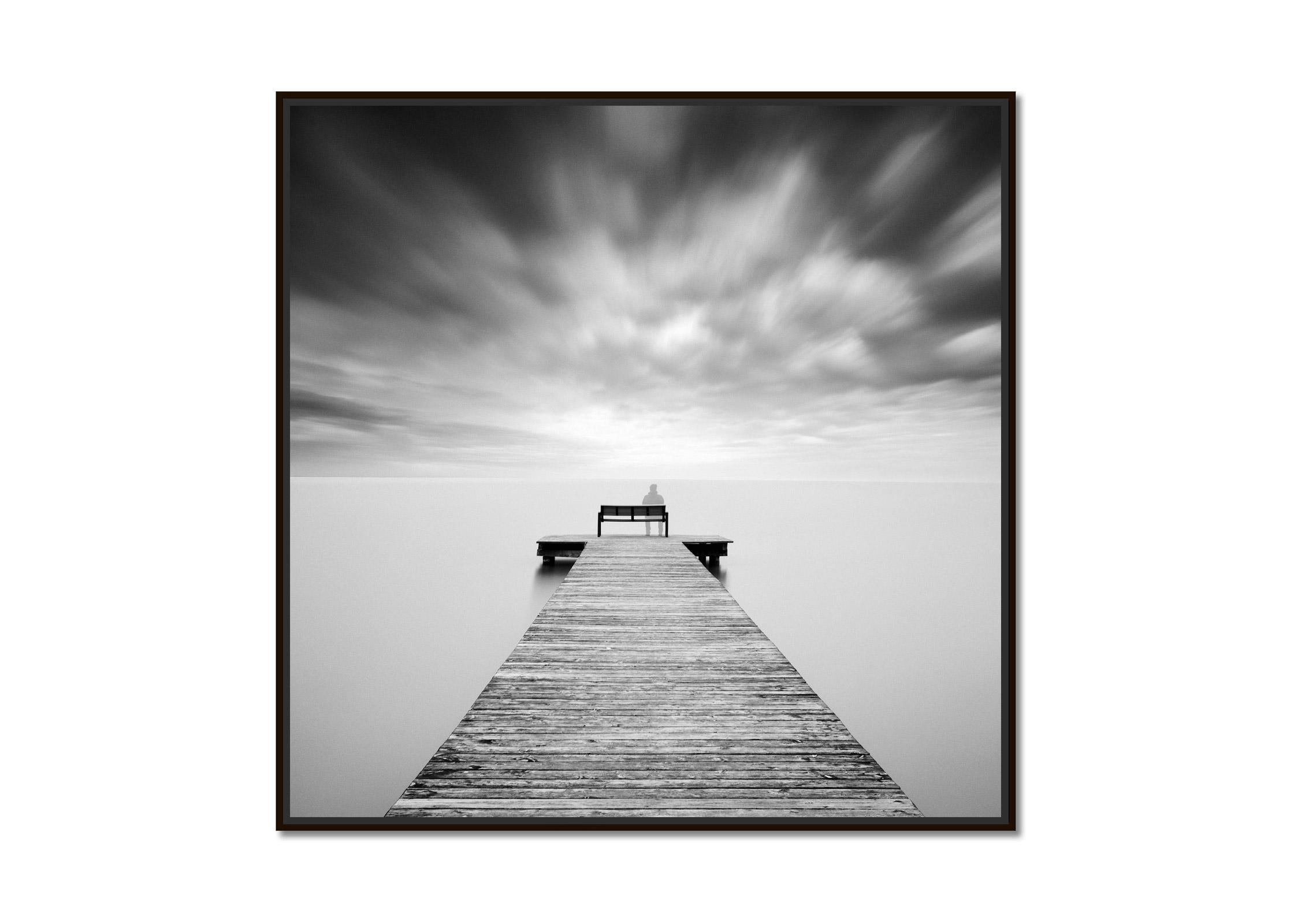Self Portrait, lake, storm, black and white long exposure waterscape photography - Photograph by Gerald Berghammer