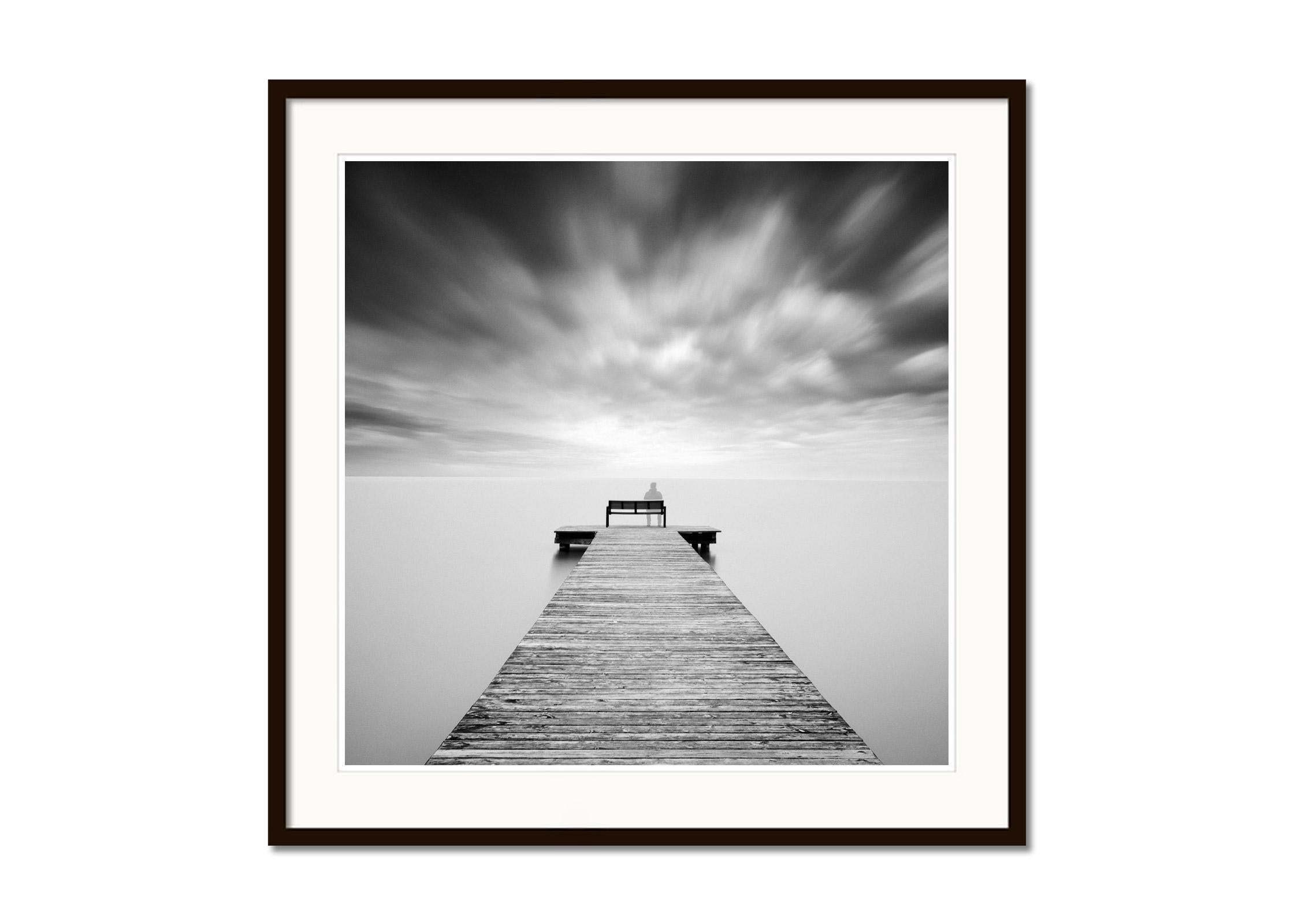 Self Portrait, lake, storm, black and white long exposure waterscape photography - Gray Landscape Photograph by Gerald Berghammer