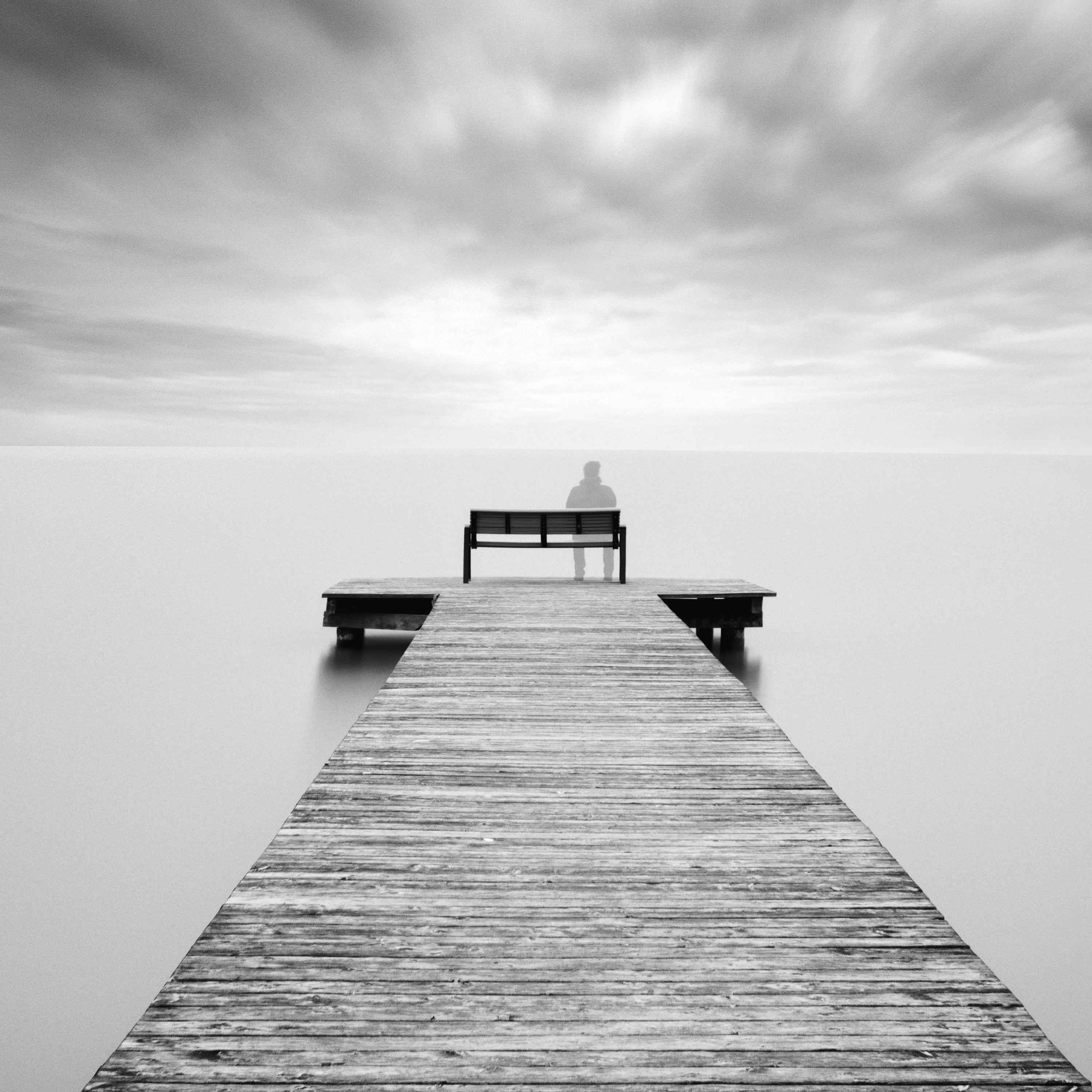 Self Portrait, lake, storm, black and white long exposure waterscape photography For Sale 3