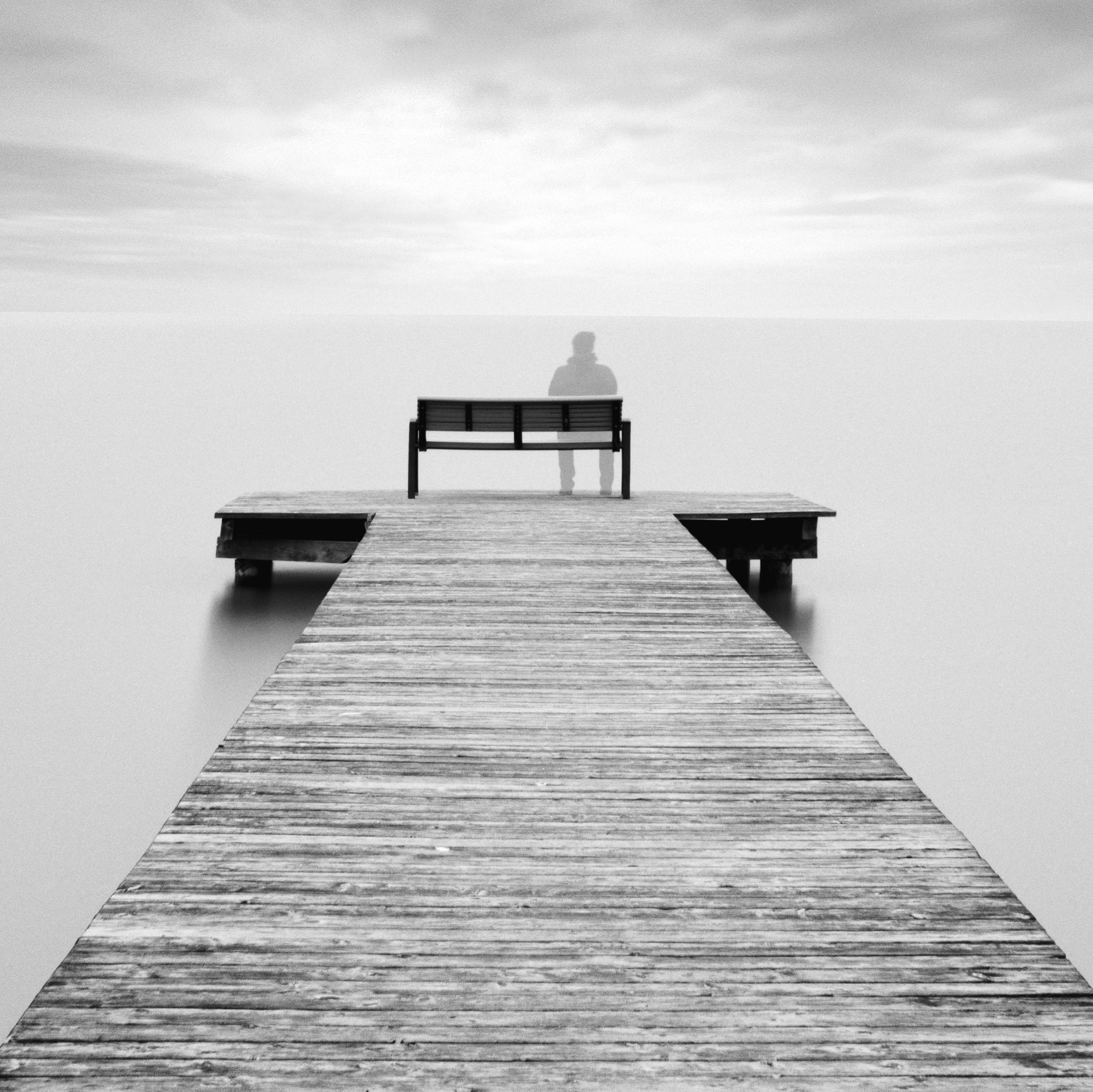 Self Portrait, lake, storm, black and white long exposure waterscape photography For Sale 4
