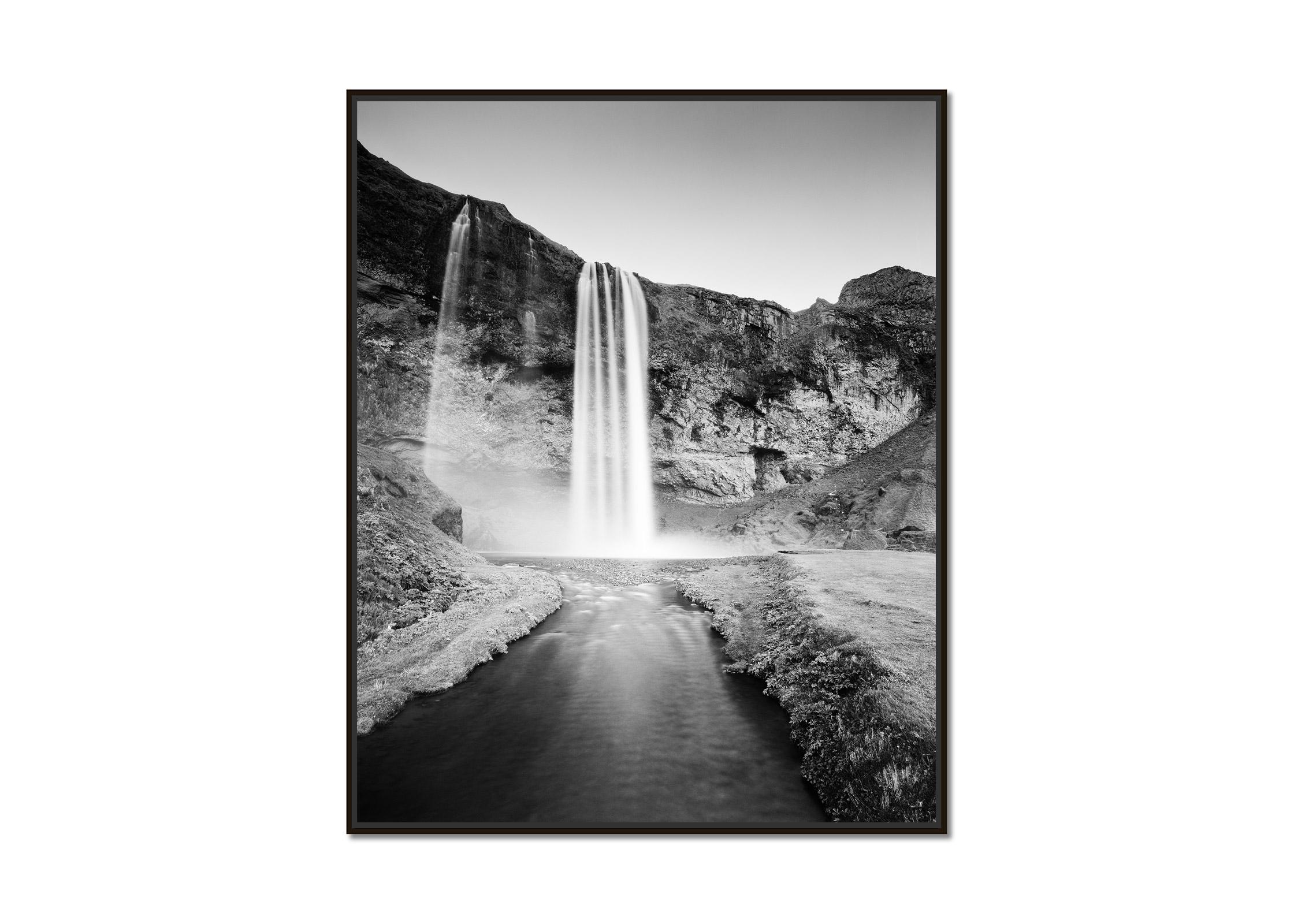 Seljalandsfoss, Waterfall, Iceland, black and white art waterscape photography - Photograph by Gerald Berghammer