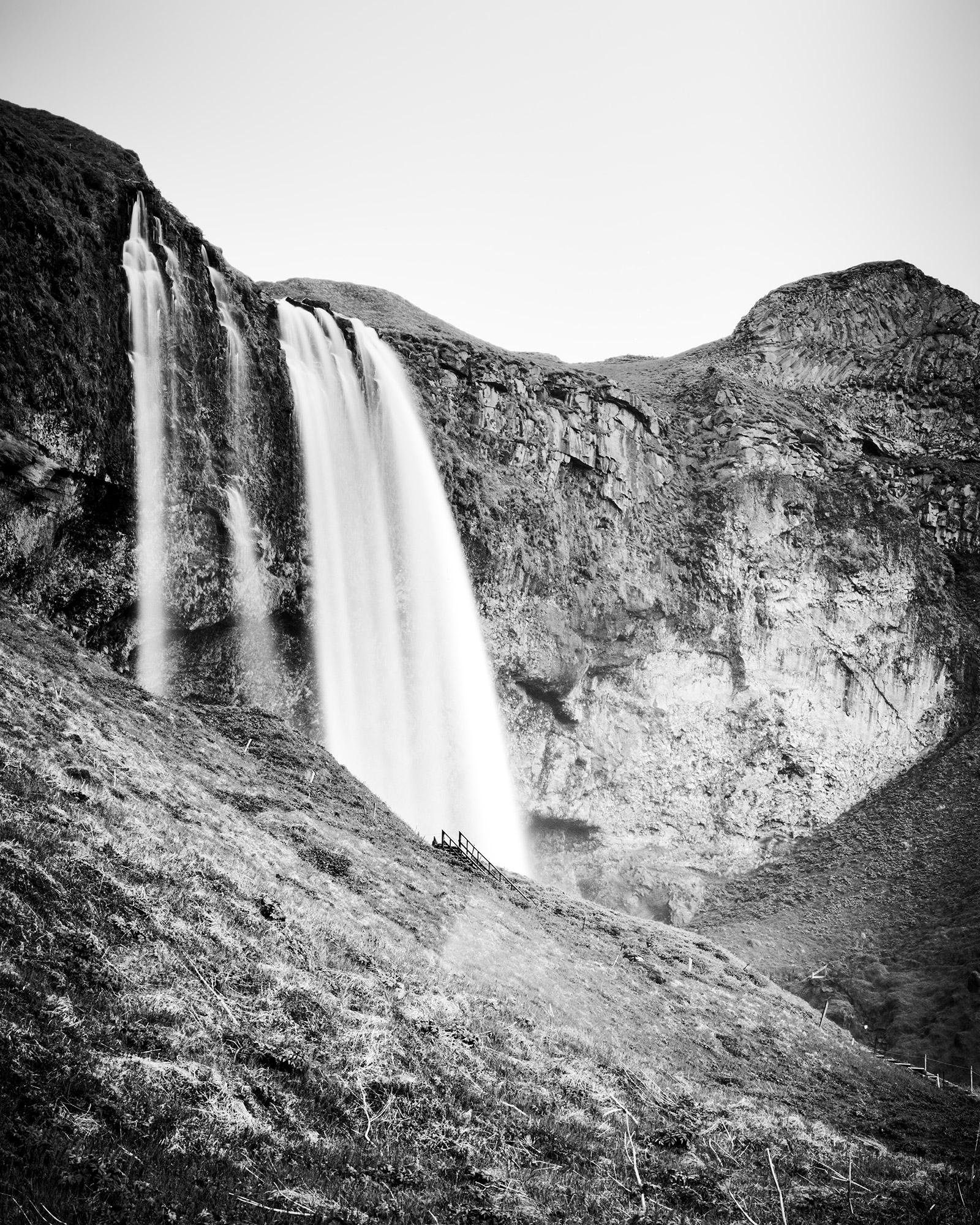 Seljalandsfoss, Waterfall, Iceland, black & white waterscape fineart photography
