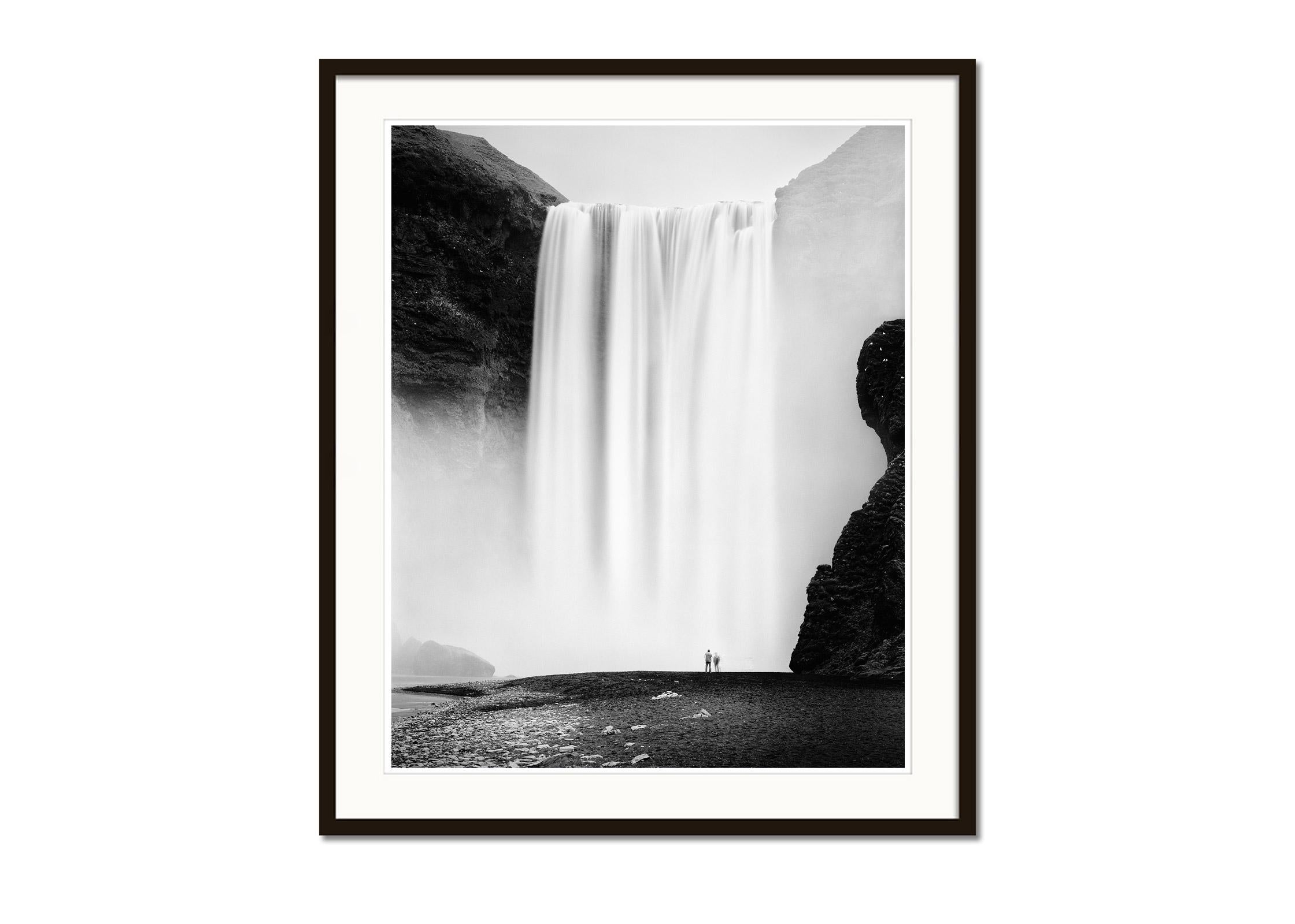 Skogafoss, Waterfall, Iceland, black and white, fine art landscape, photography - Gray Landscape Photograph by Gerald Berghammer