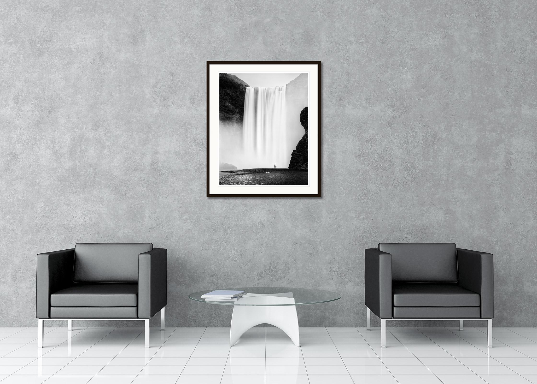 Black and White fine art long exposure waterscape - landscape photography. Skogafoss gigantic waterfall, Iceland. Archival pigment ink print, edition of 7. Signed, titled, dated and numbered by artist. Certificate of authenticity included. Printed