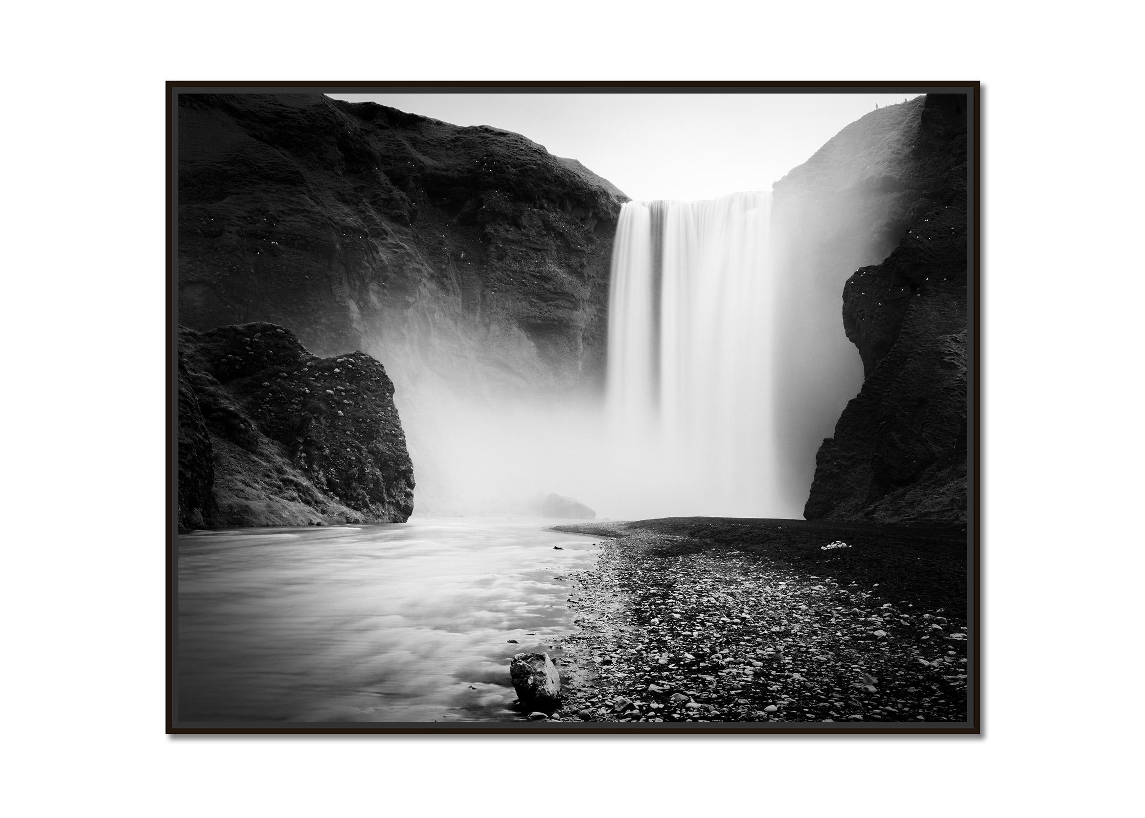 Skogafoss, Waterfall, Iceland, bnw, long exposure art waterscape photography - Photograph by Gerald Berghammer