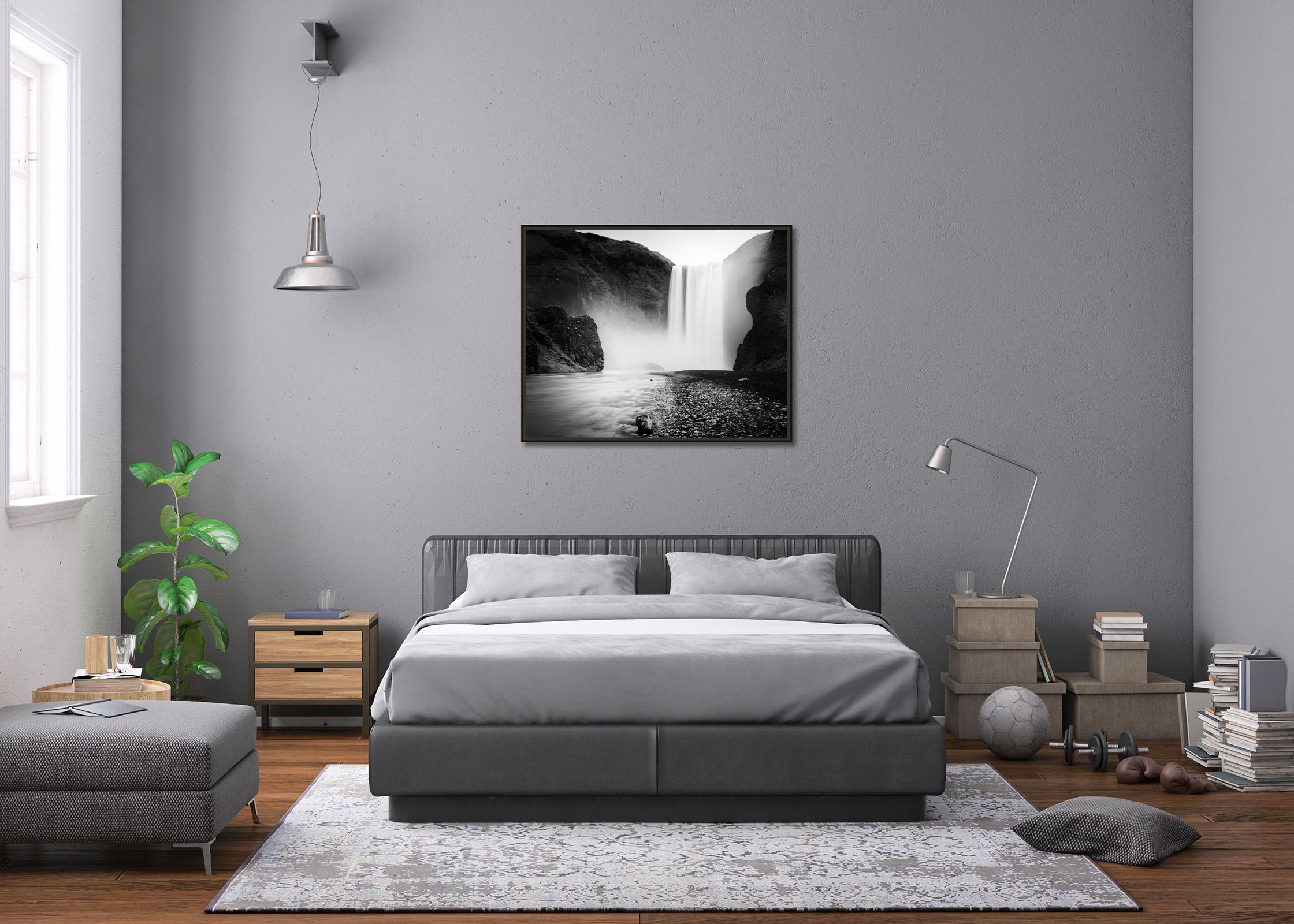 Skogafoss, Waterfall, Iceland, bnw, long exposure art waterscape photography For Sale 1