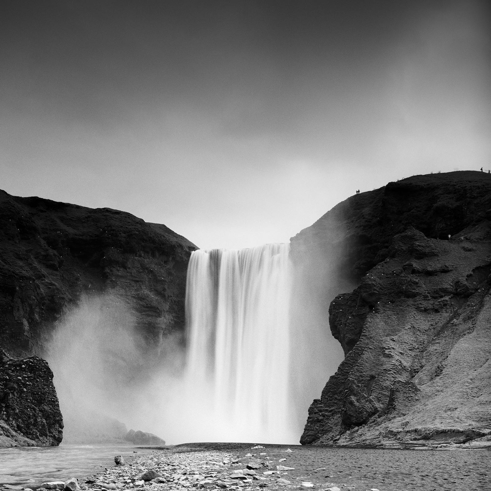 Skogafoss, Waterfall, Iceland, B&W long exposure photography, waterscape, art For Sale 2