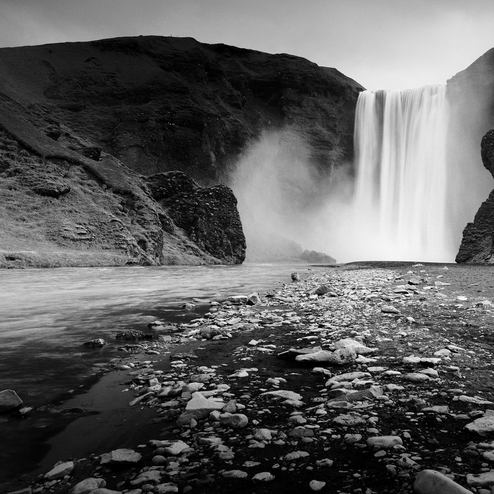 Skogafoss, Waterfall, Iceland, B&W long exposure photography, waterscape, art For Sale 1