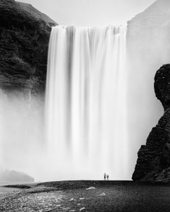 Skogafoss, Waterfall, Iceland, minimalism black and white photography, landscape