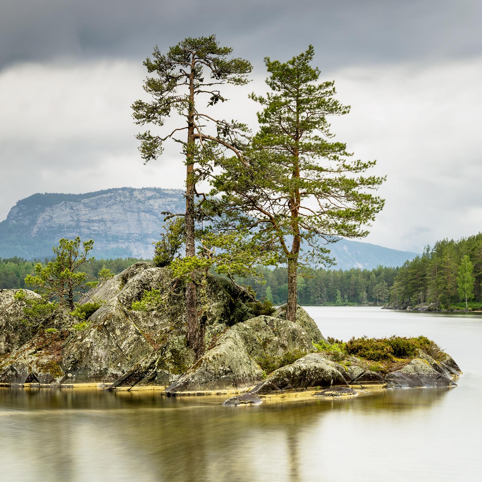 Kleine Berginsel mit Bäumen, großformatige Fotografie, Landschaft in limitierter Auflage im Angebot 5