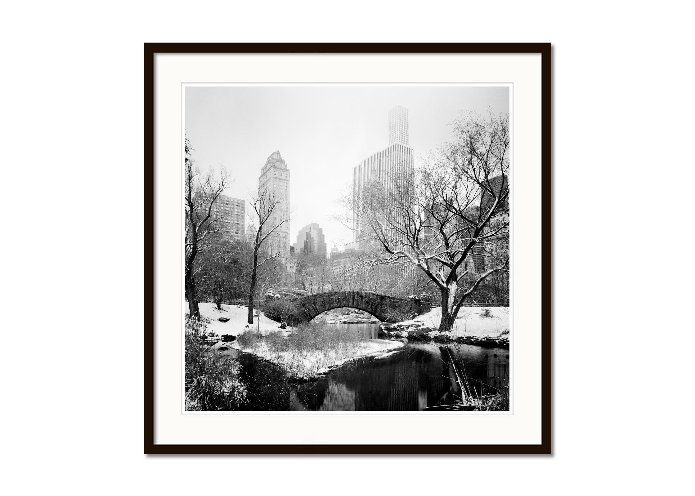 Snow covered Central Park New York City Black and White fine art cityscape print - Gray Landscape Photograph by Gerald Berghammer