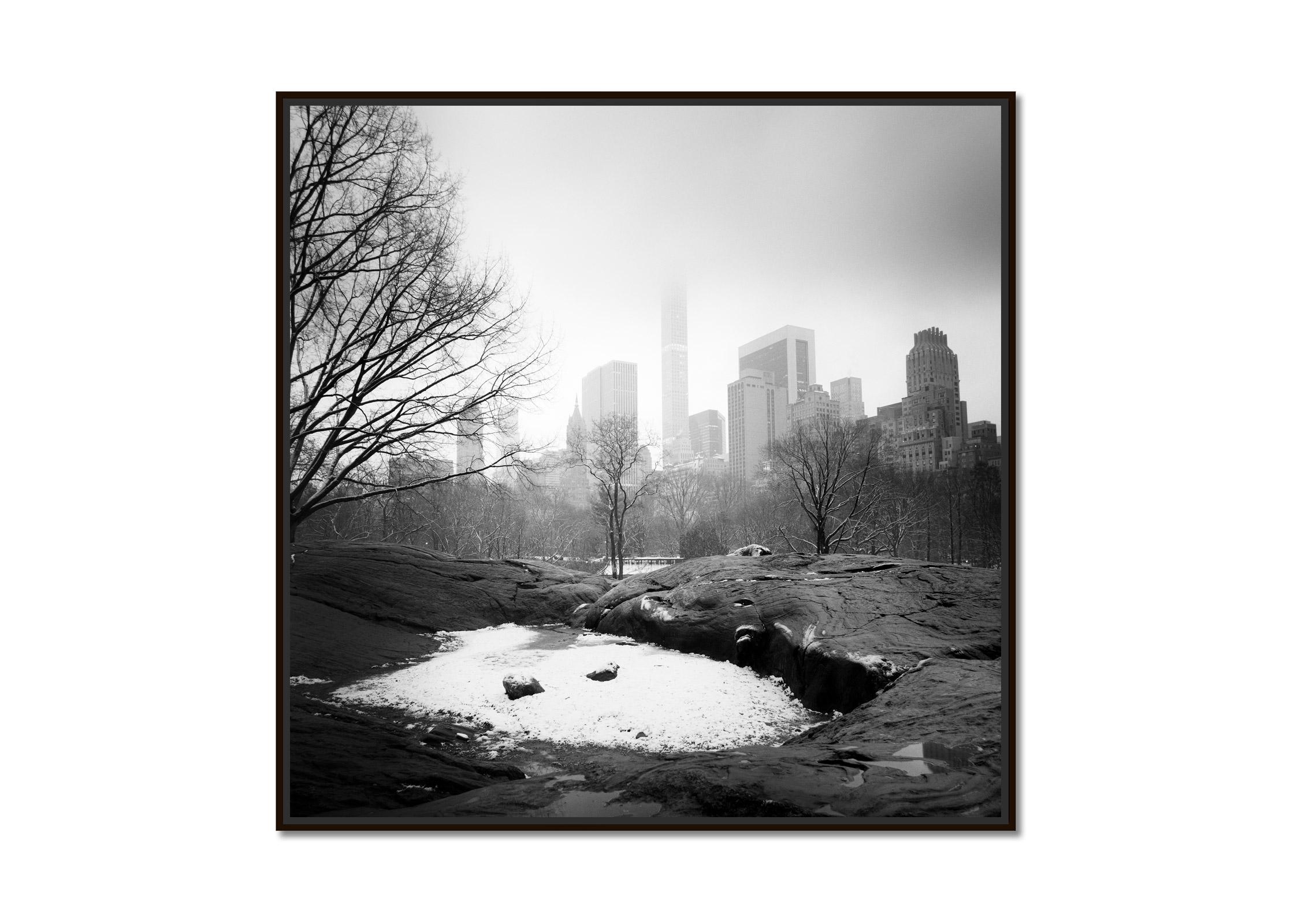 Snow Covered Central Park, New York City, black and white cityscape photography - Photograph by Gerald Berghammer