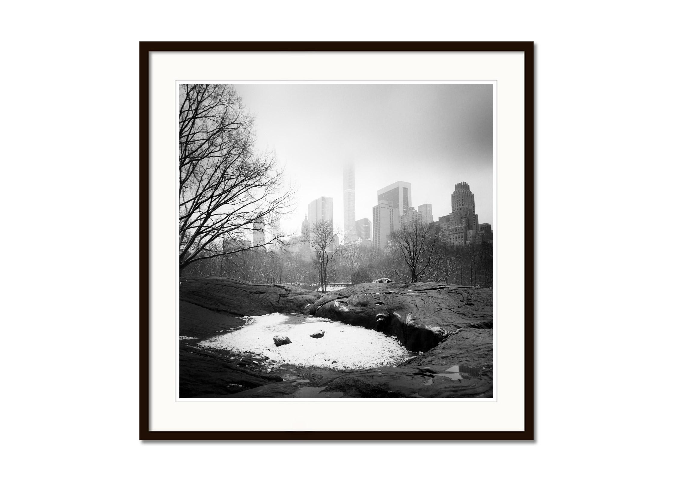 Snow Covered Central Park, New York City, black and white cityscape photography - Gray Black and White Photograph by Gerald Berghammer