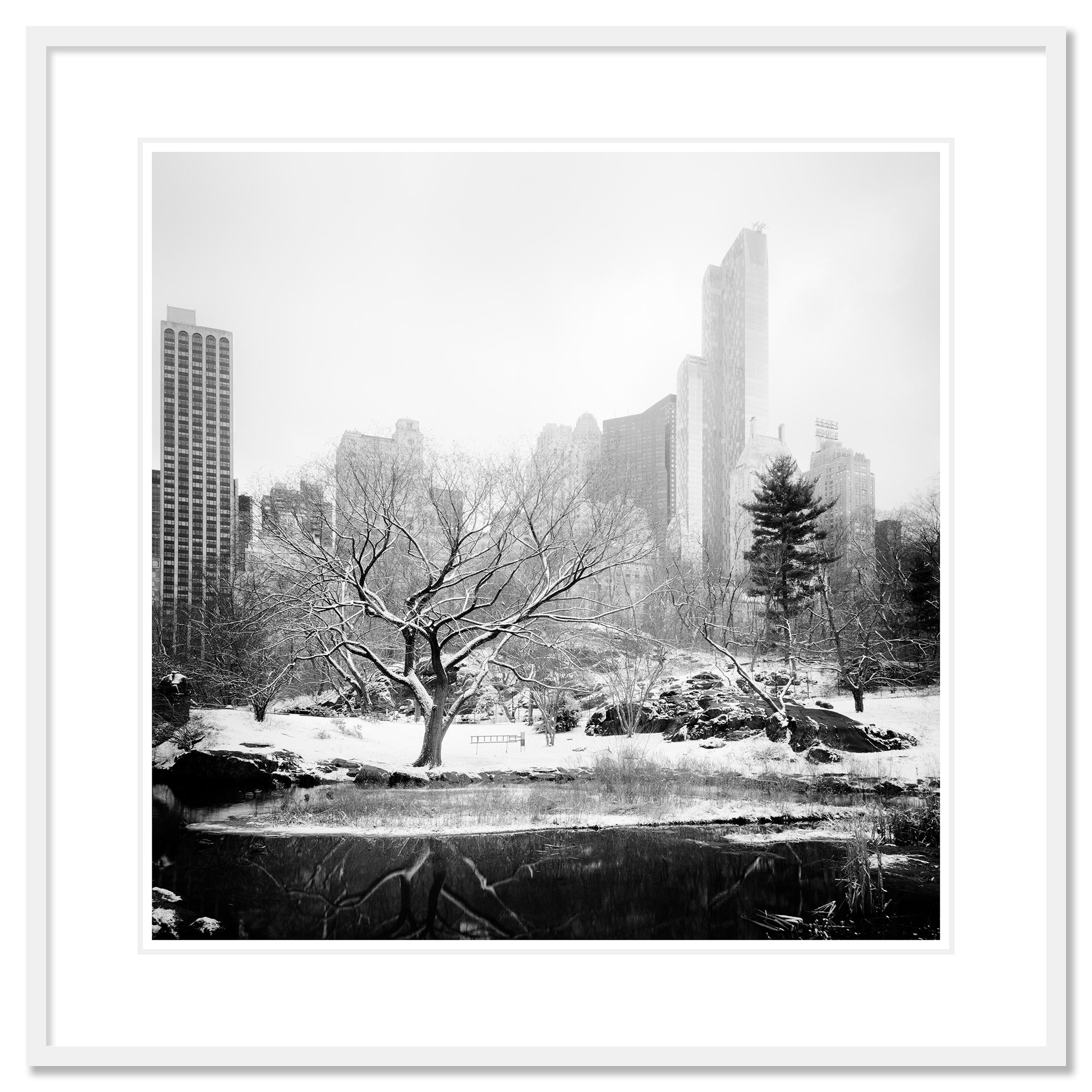 Snow covered Central Park, New York City, black and white photography, cityscape - Contemporary Photograph by Gerald Berghammer