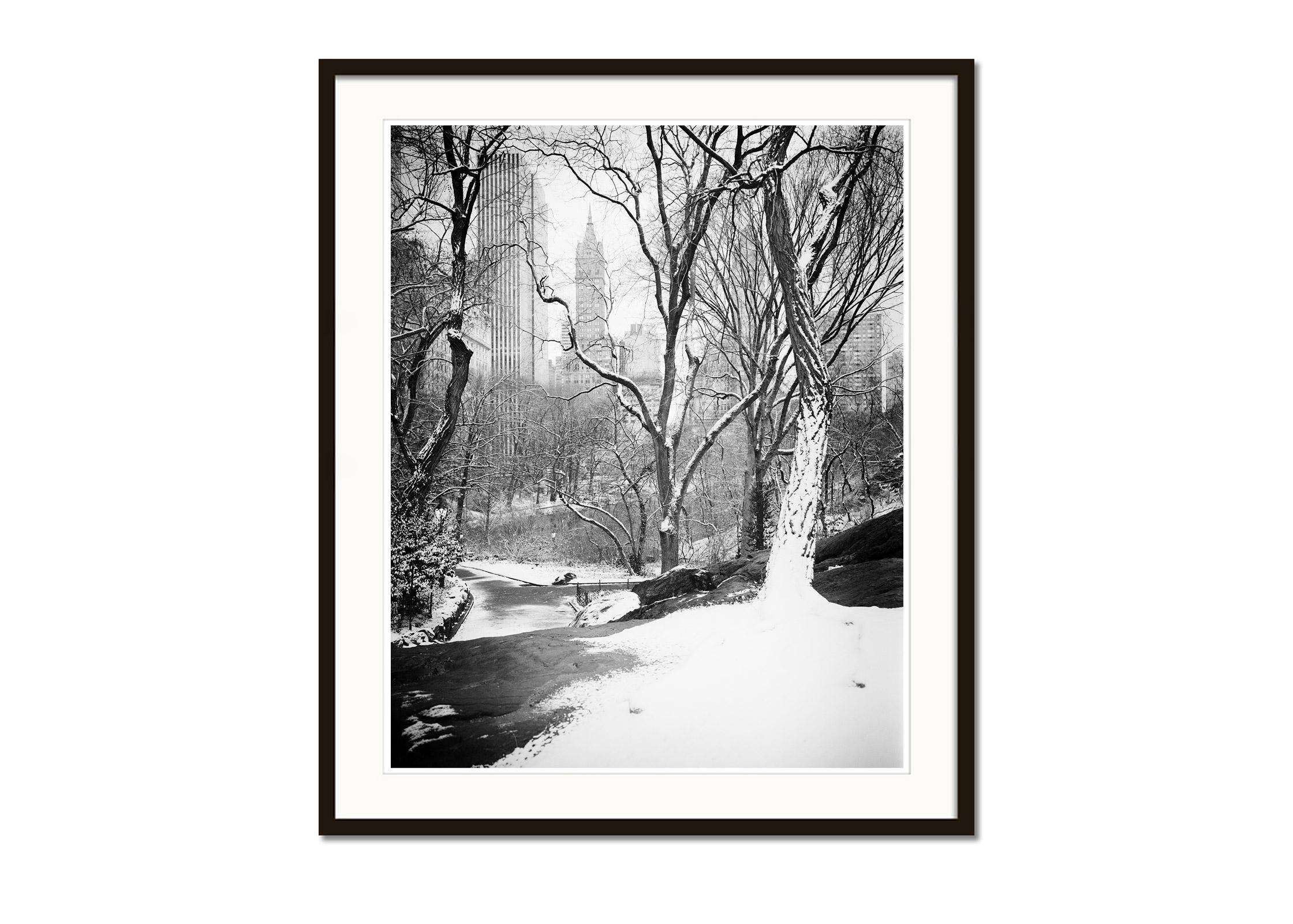 Schneebedeckter Central Park, New York City, Schwarz-Weiß-Fotografie, Landschaft (Grau), Black and White Photograph, von Gerald Berghammer