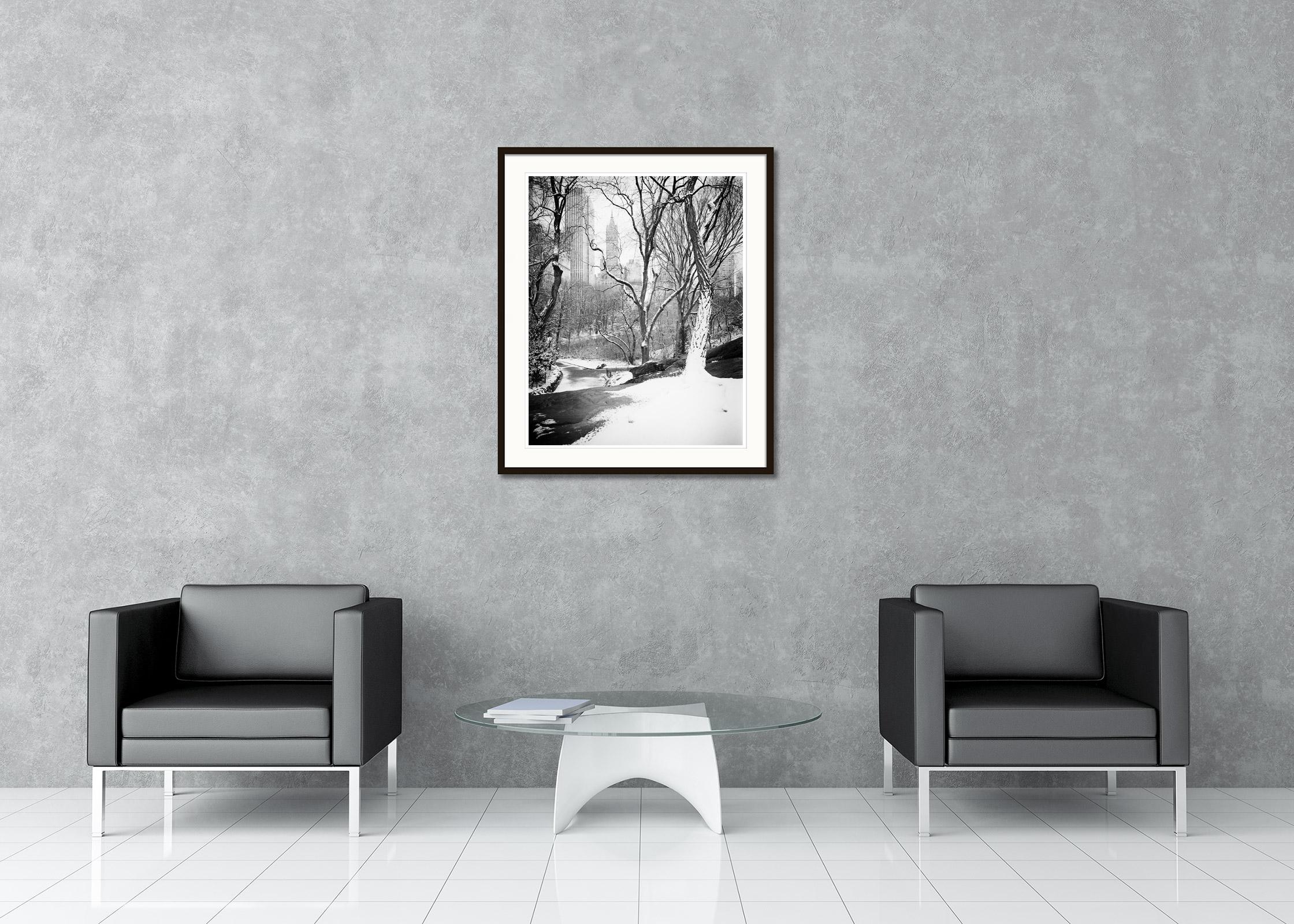 Snow covered Central Park, New York City, black and white photography, landscape - Contemporary Photograph by Gerald Berghammer