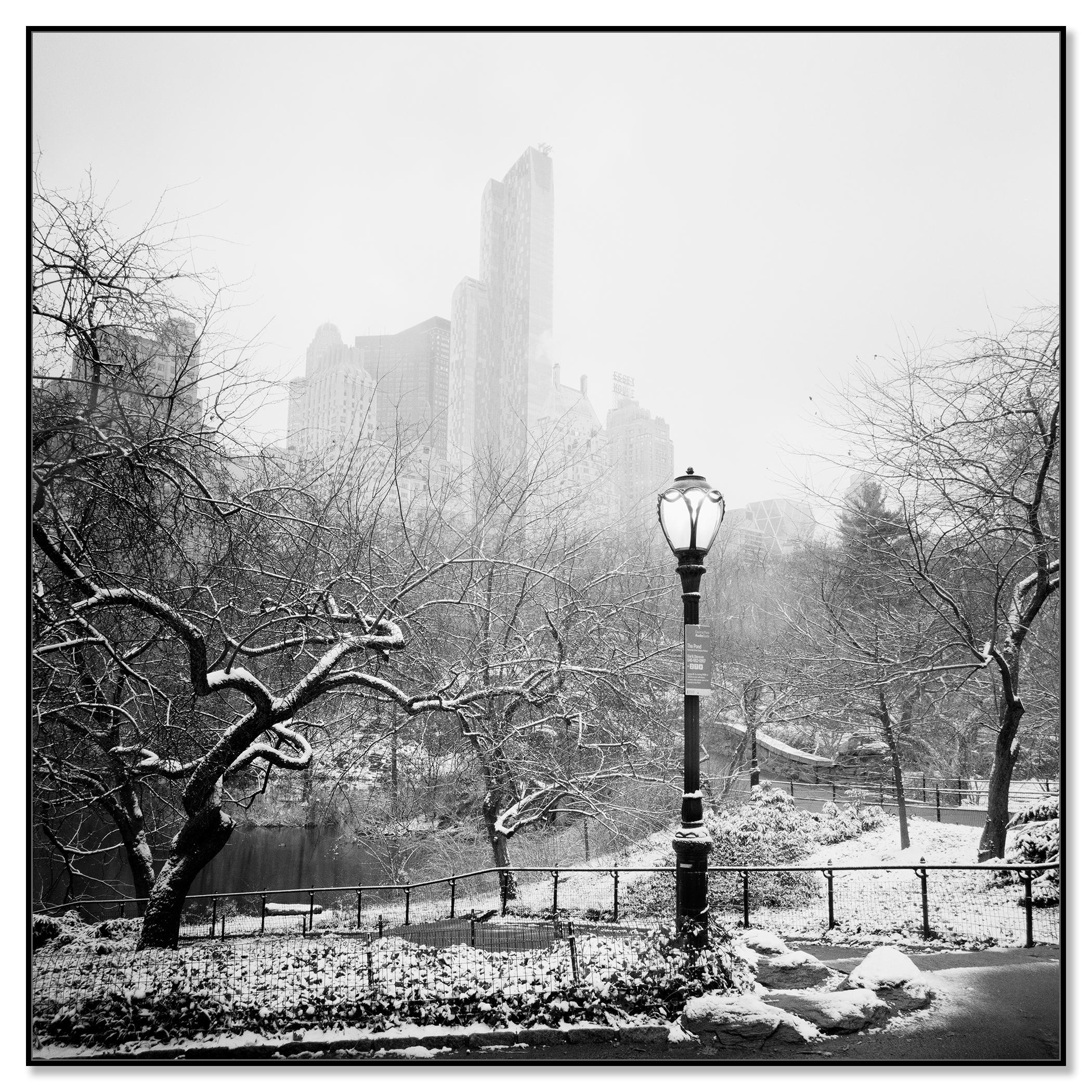 Snow covered Central Park New York City monocome cityscape - Photograph by Gerald Berghammer