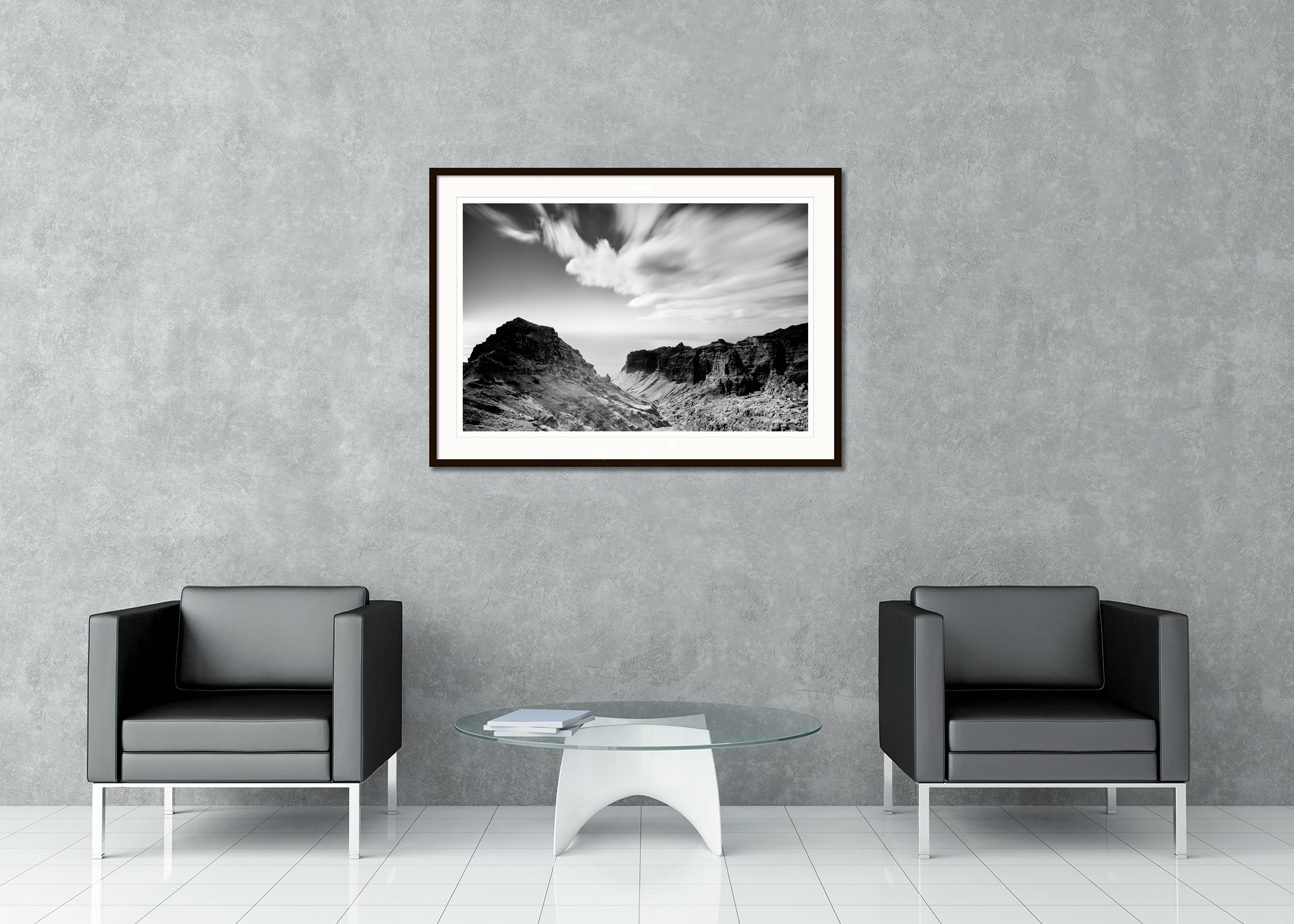 Steep Coast, Atlantic Ocean, La Gomera, black and white photography, landscape - Gray Black and White Photograph by Gerald Berghammer
