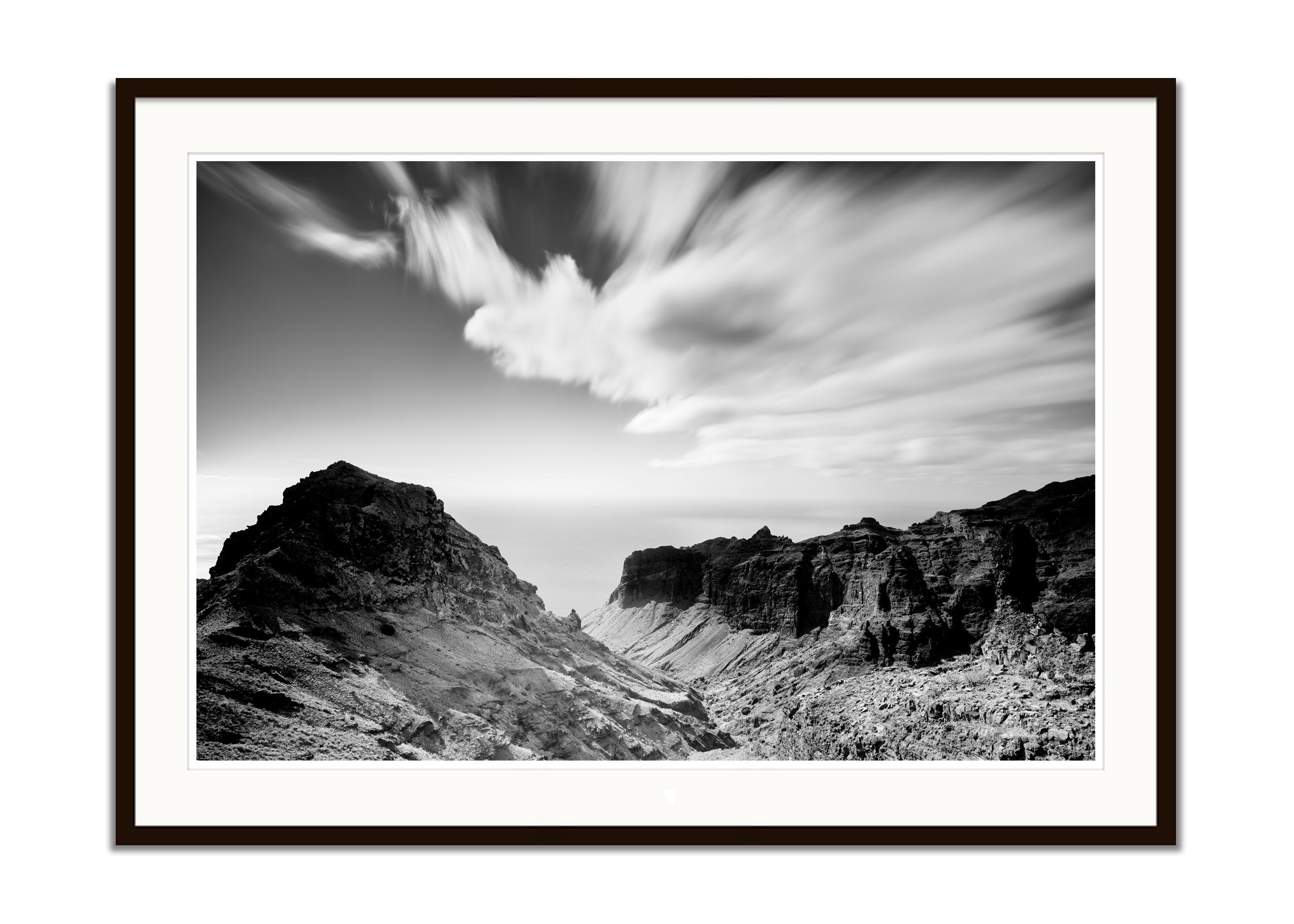 Steep Coast, Atlantic Ocean, La Gomera, black and white photography, landscape - Contemporary Photograph by Gerald Berghammer