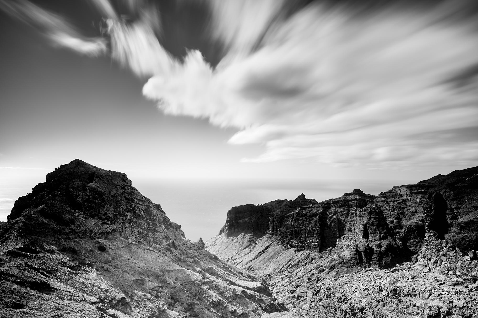 Steep Coast, Atlantic Ocean, La Gomera, black and white photography, landscape