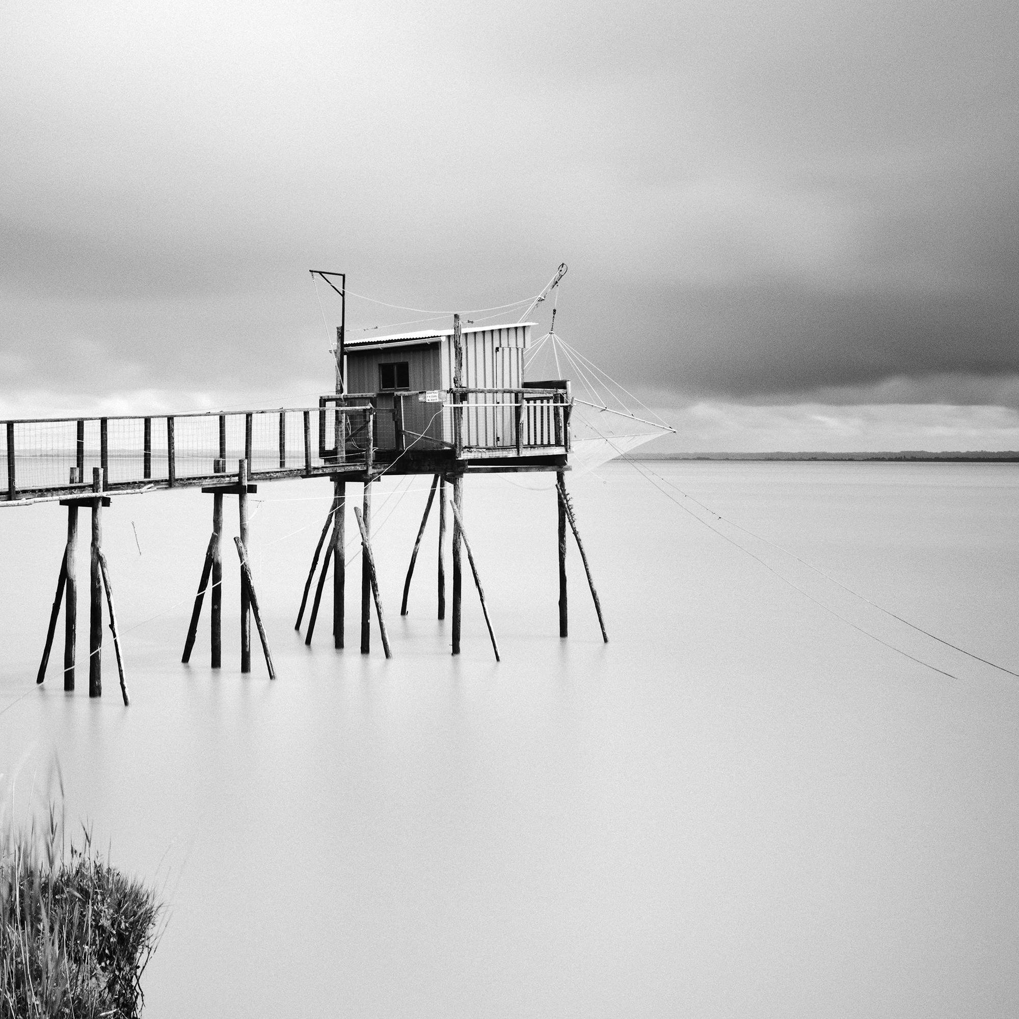 Stilt House, carrelet, fishing, France, black and white photography, landscape For Sale 1