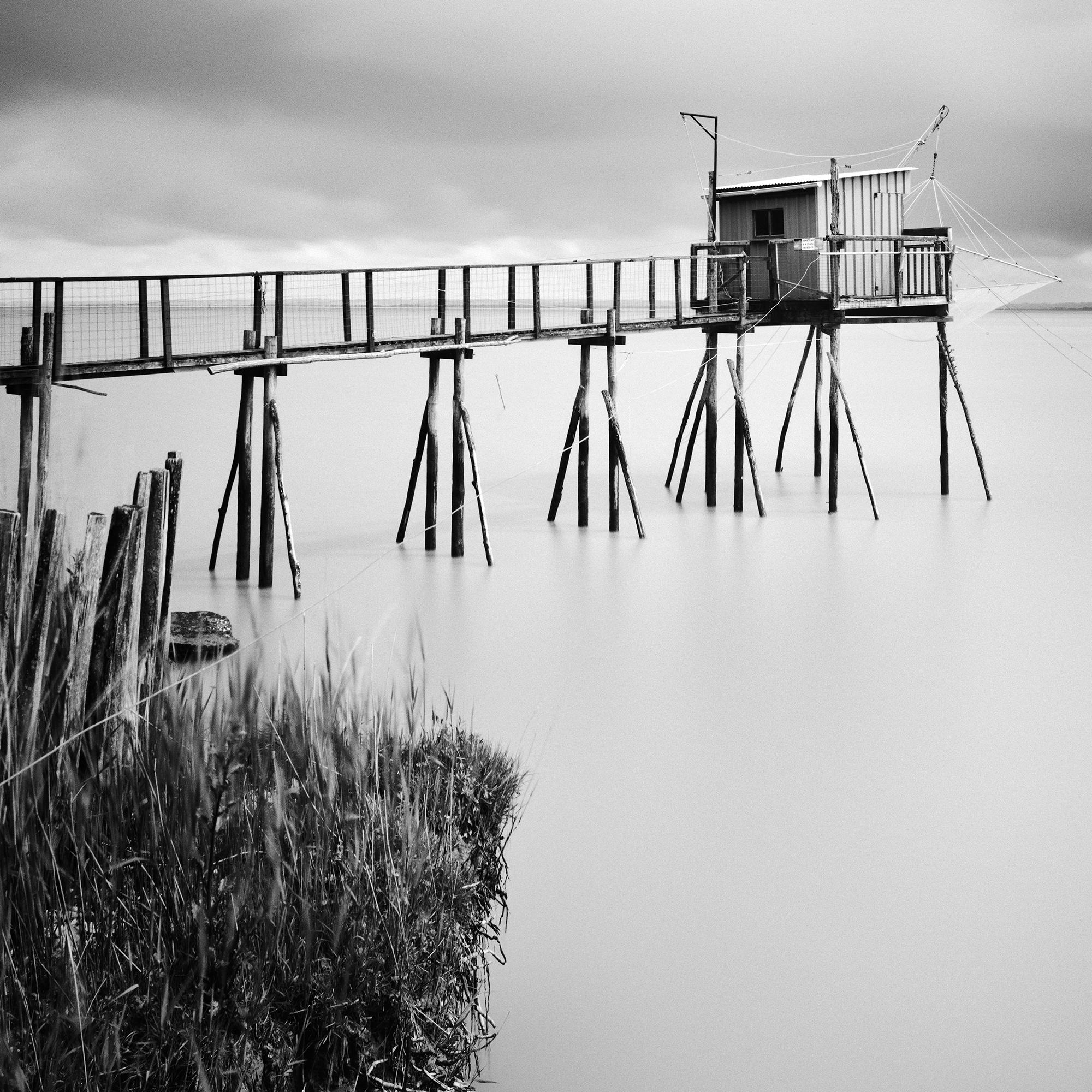 Stilt House, carrelet, fishing, France, black and white photography, landscape For Sale 2