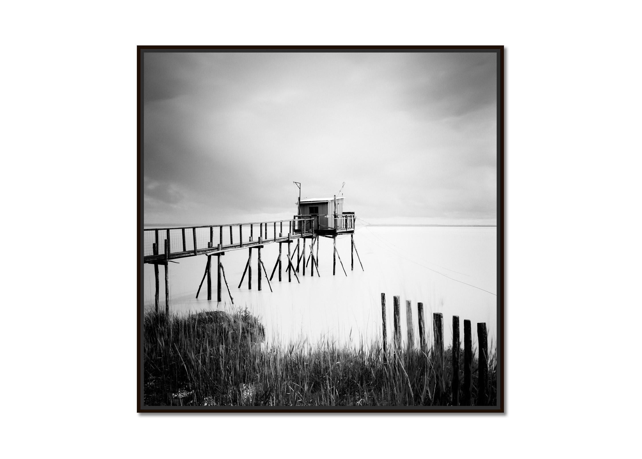 Stilt House, Fishing, France, long exposure, black and white, photography, print - Photograph by Gerald Berghammer