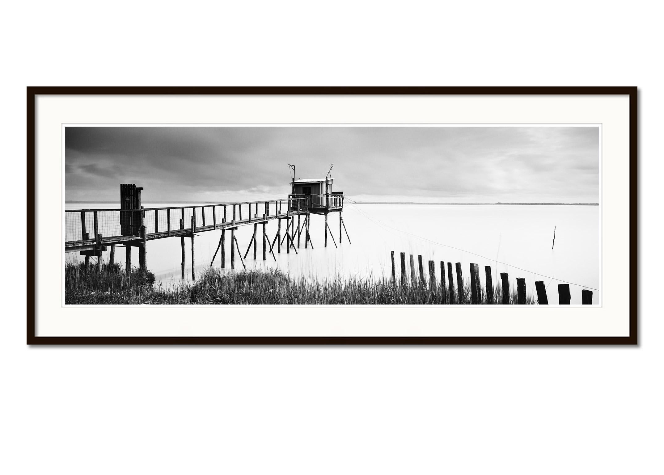 Stilt House panorama loire fishing France black white landscape art photography - Contemporary Photograph by Gerald Berghammer