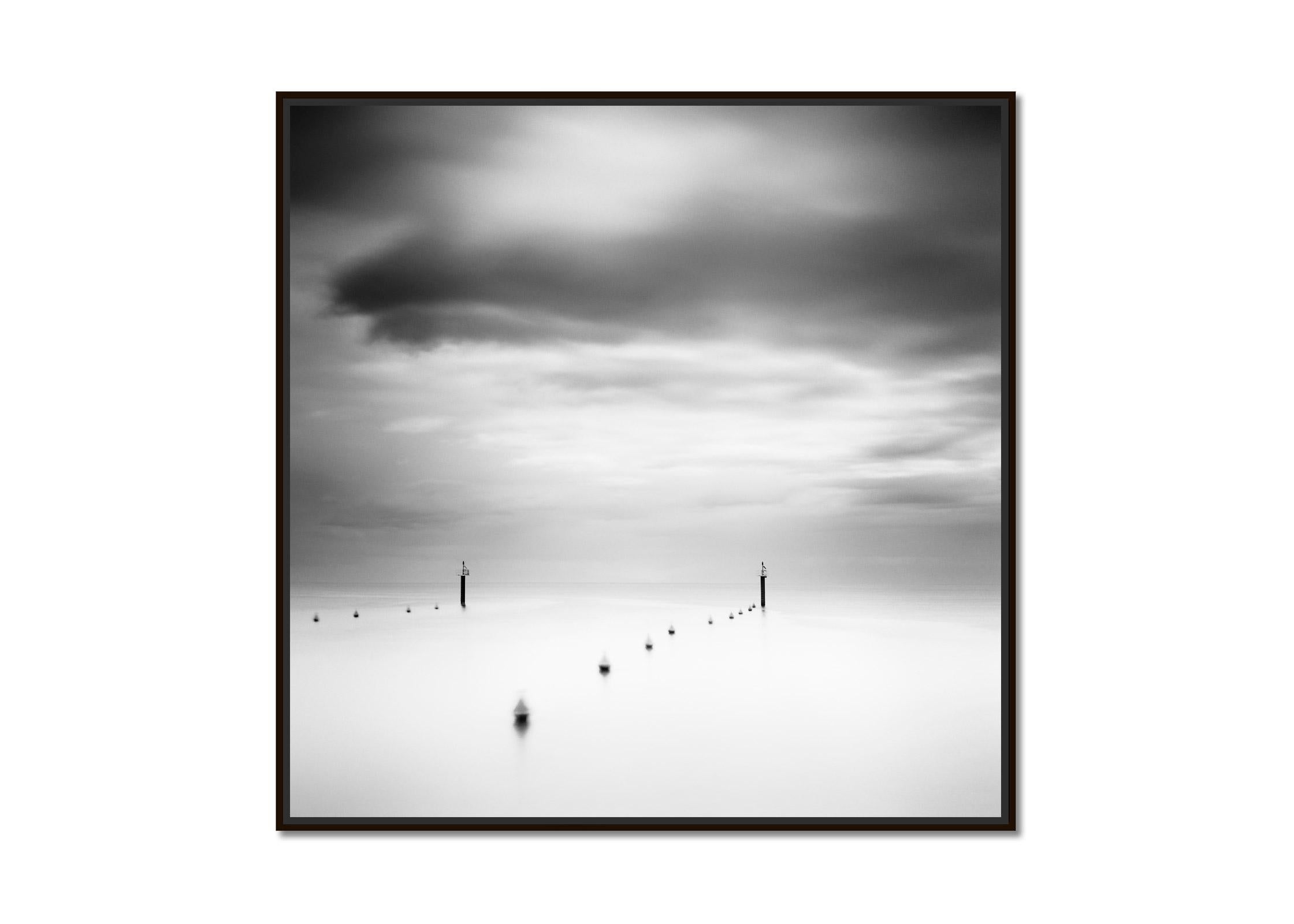 Storm in harbor exit, Greece, Black and White waterscape photography art print - Photograph by Gerald Berghammer