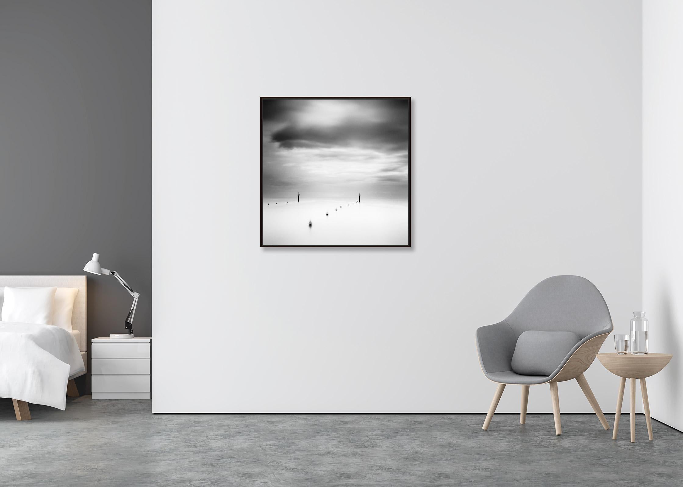 Storm in harbor exit, Greece, Black and White waterscape photography art print - Contemporary Photograph by Gerald Berghammer