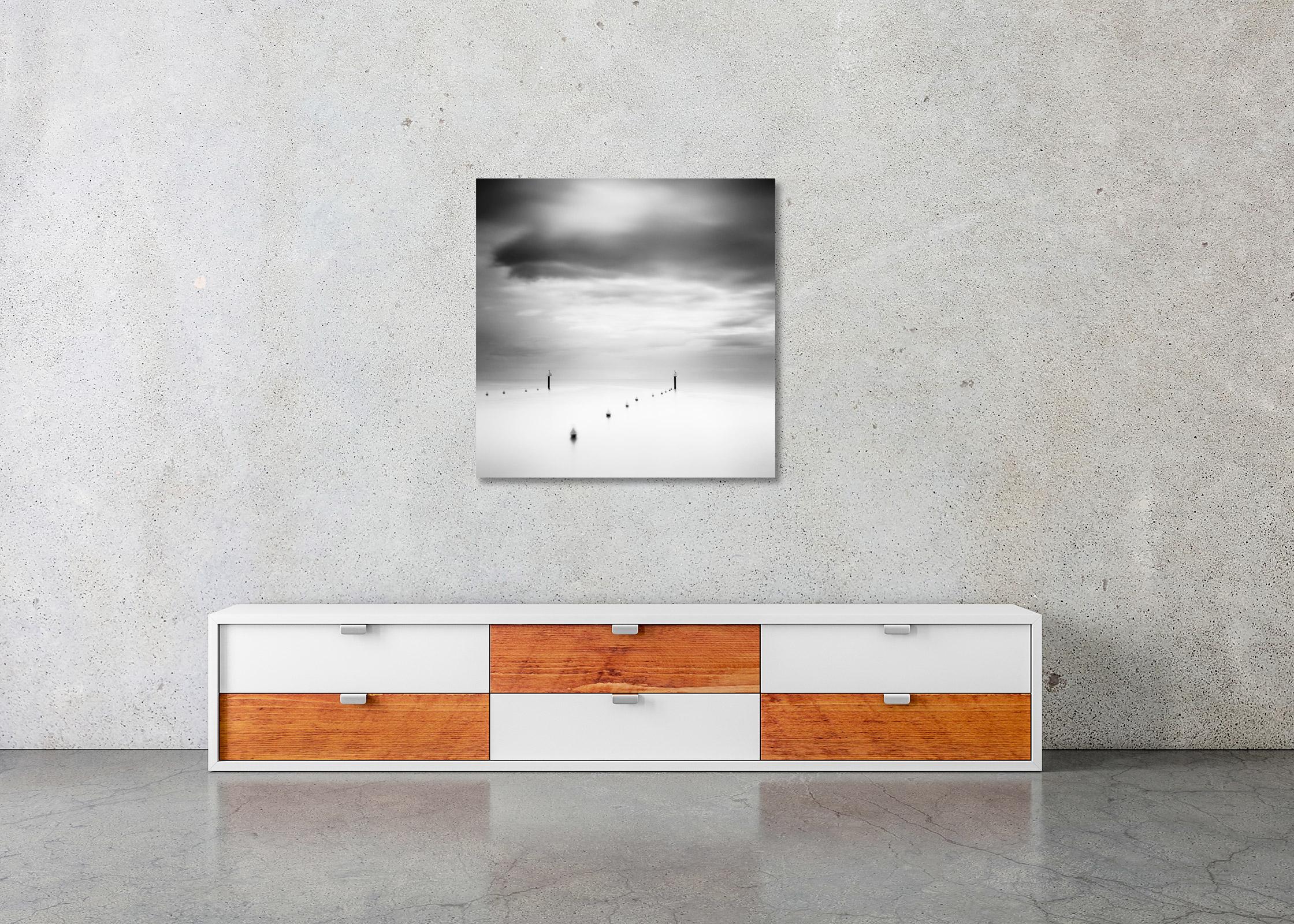 Storm in harbor exit, Greece, Black and White waterscape photography art print For Sale 2