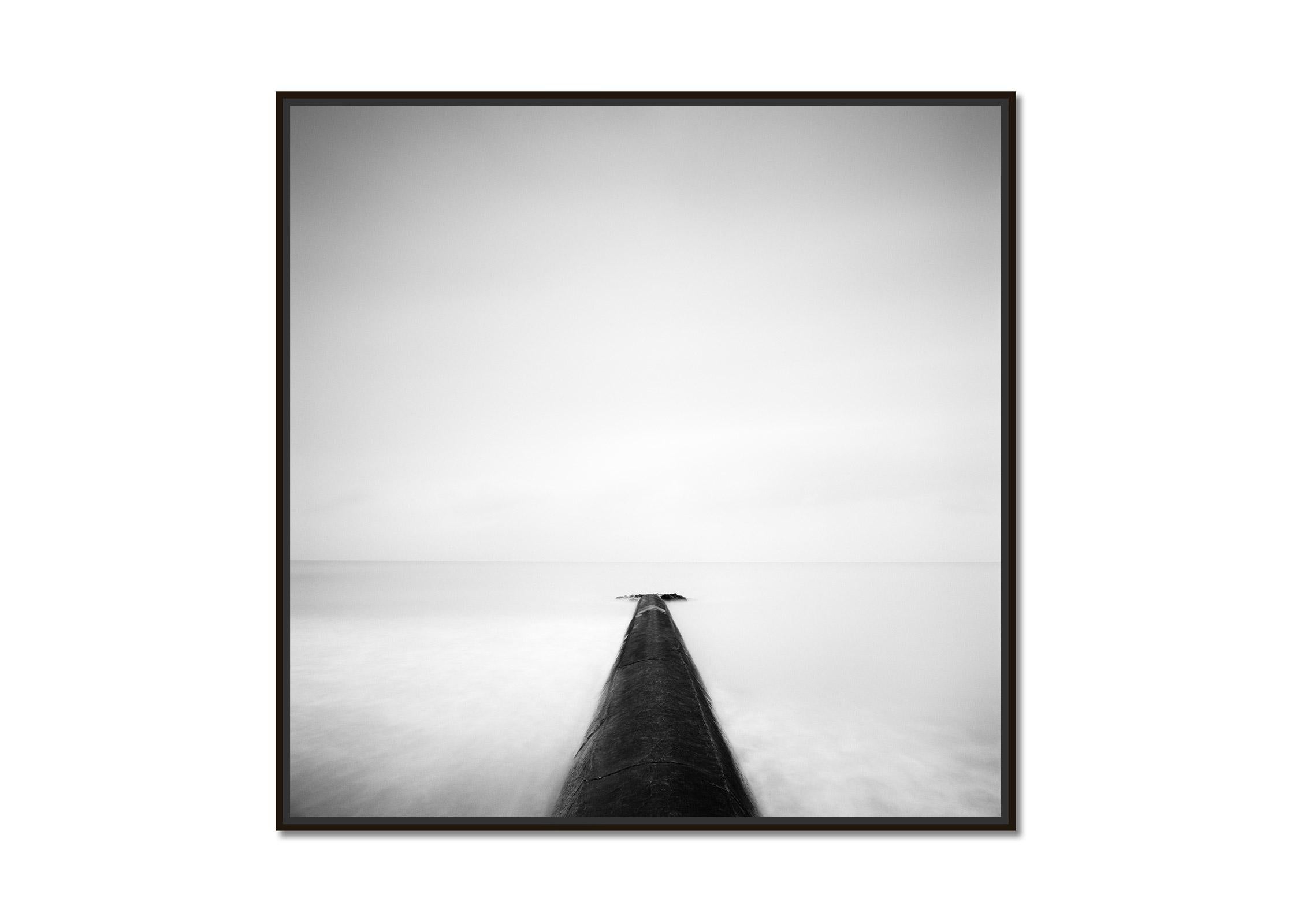 Straight on, Pier, Ozean, Normandie, France, black white photography, landscape - Photograph by Gerald Berghammer