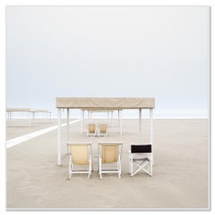 Sun loungers on the Beach - minimalist sea landscape, Italy - limited edition