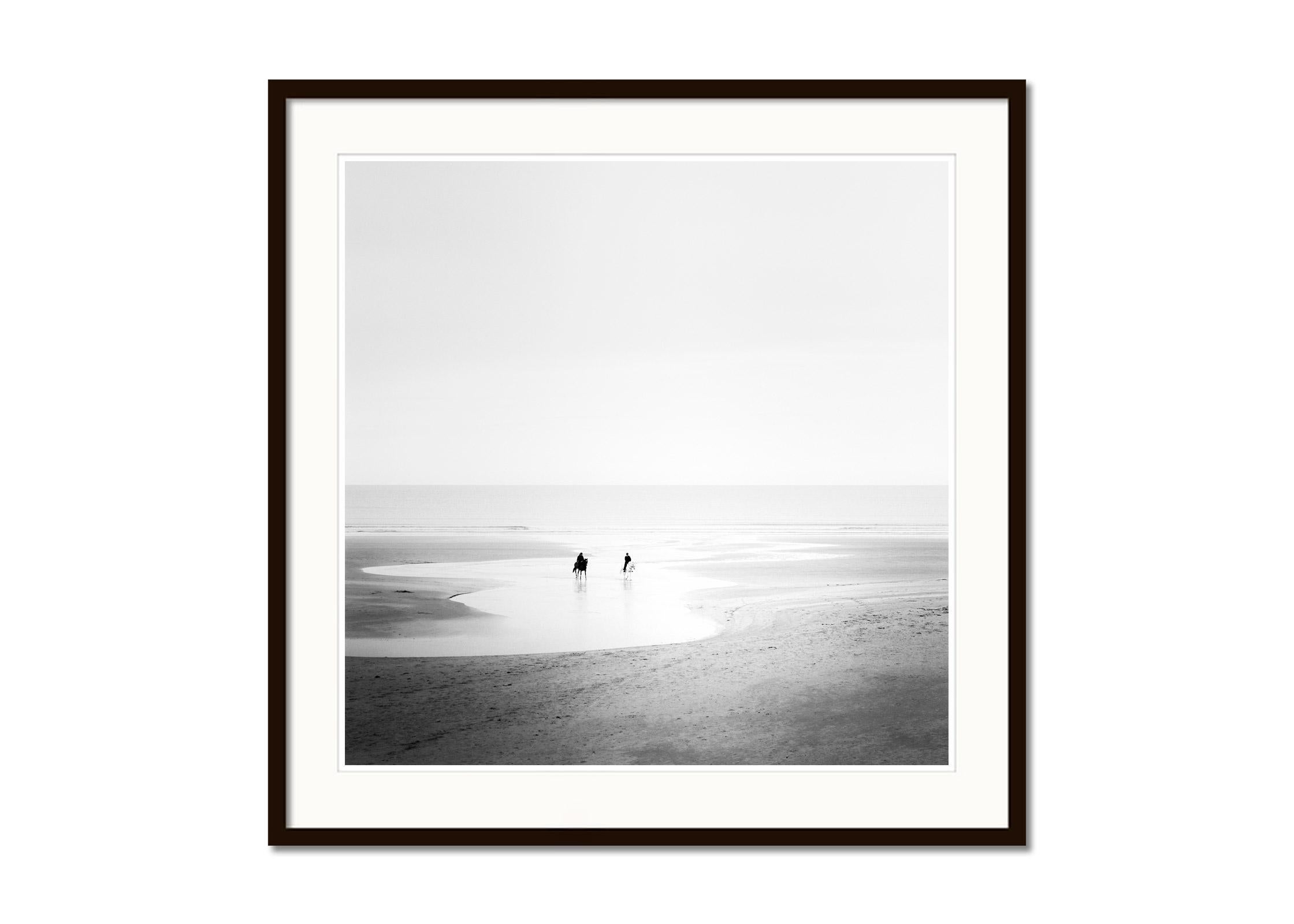 Sunday Morning, Horse Riding, Beach, Ireland, black and white art photography - Gray Black and White Photograph by Gerald Berghammer