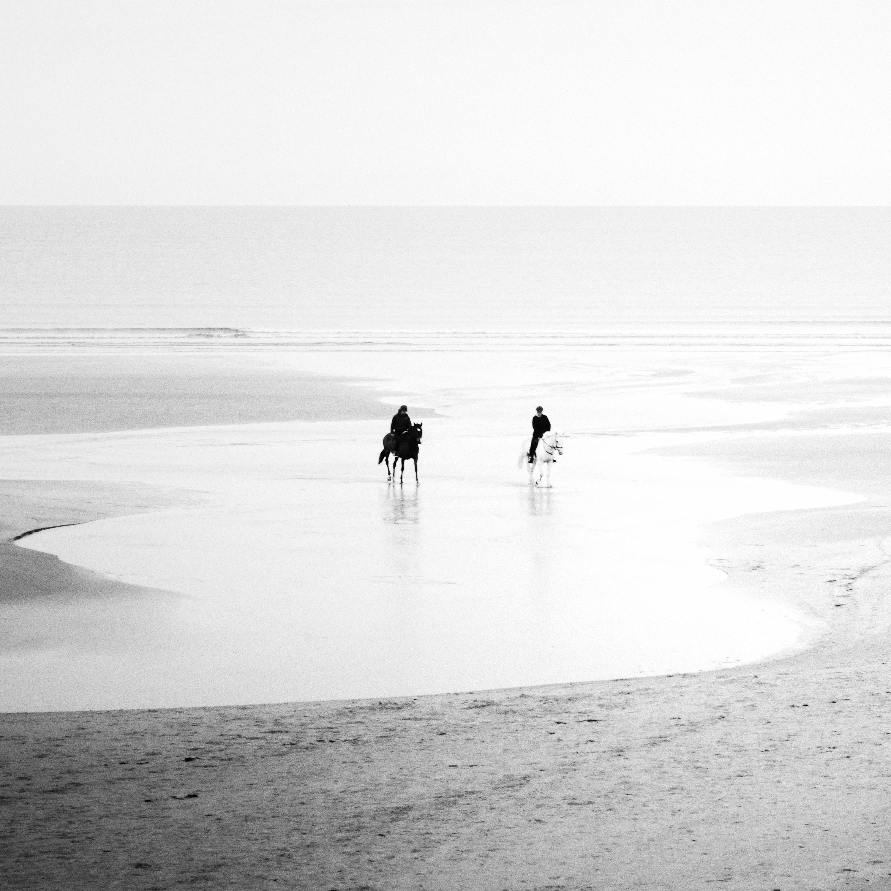 Sunday Morning, Horse Riding, Beach, Ireland, black and white art photography For Sale 3