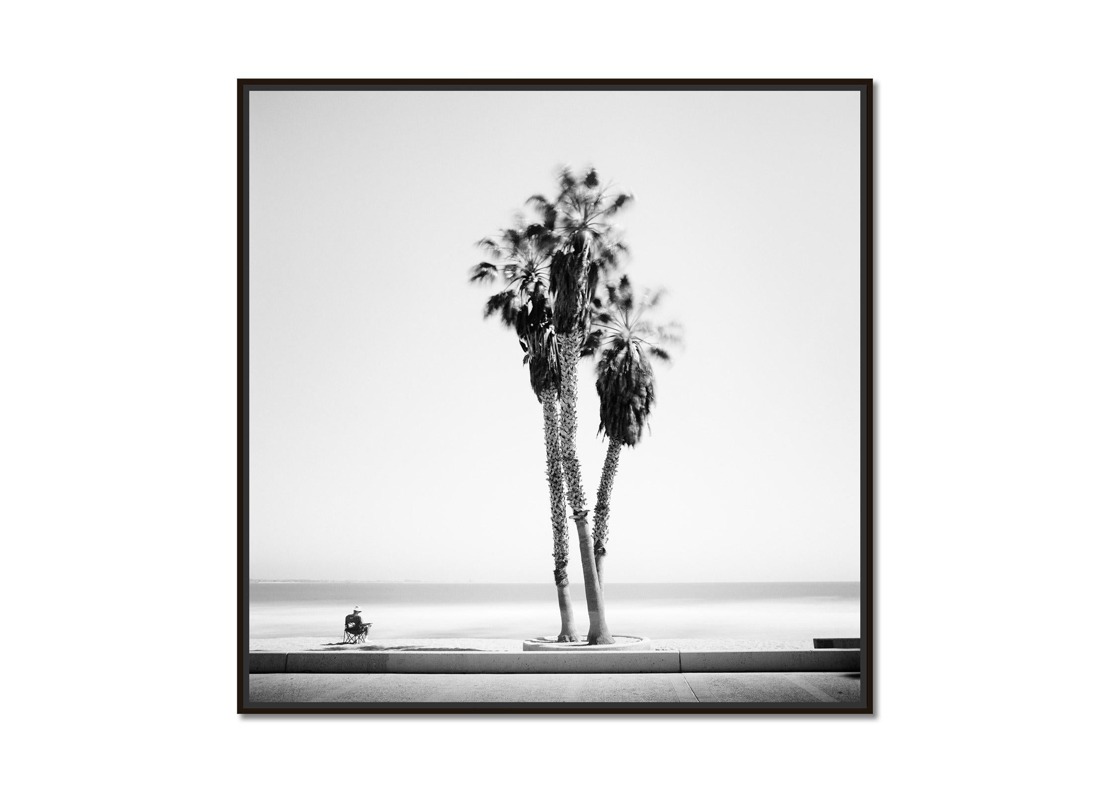 Sunday relaxing, beach, Santa Barbara, USA, black white fine art landscape photo - Photograph by Gerald Berghammer
