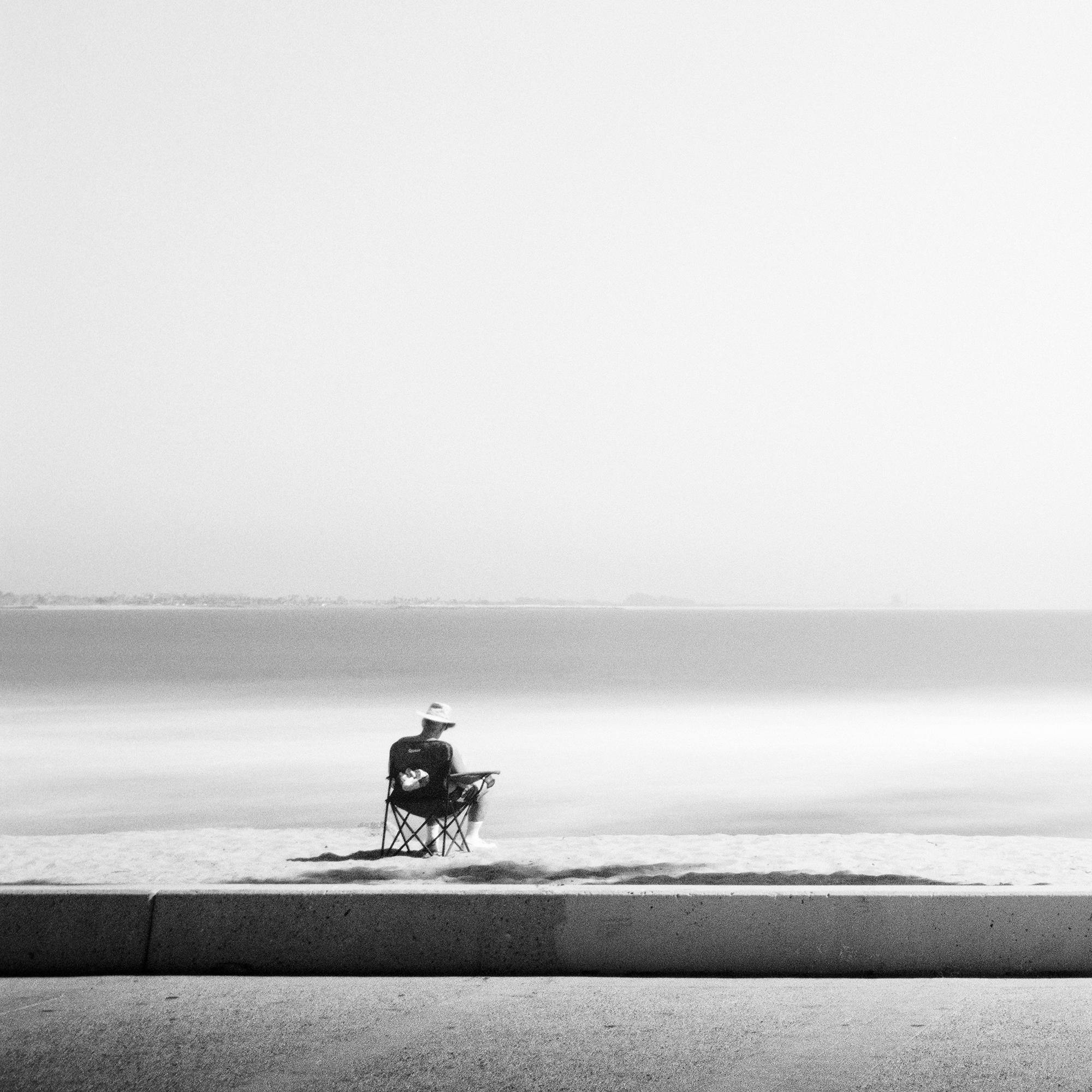 Sunday relaxing, beach, Santa Barbara, USA, black white landscape photography For Sale 5