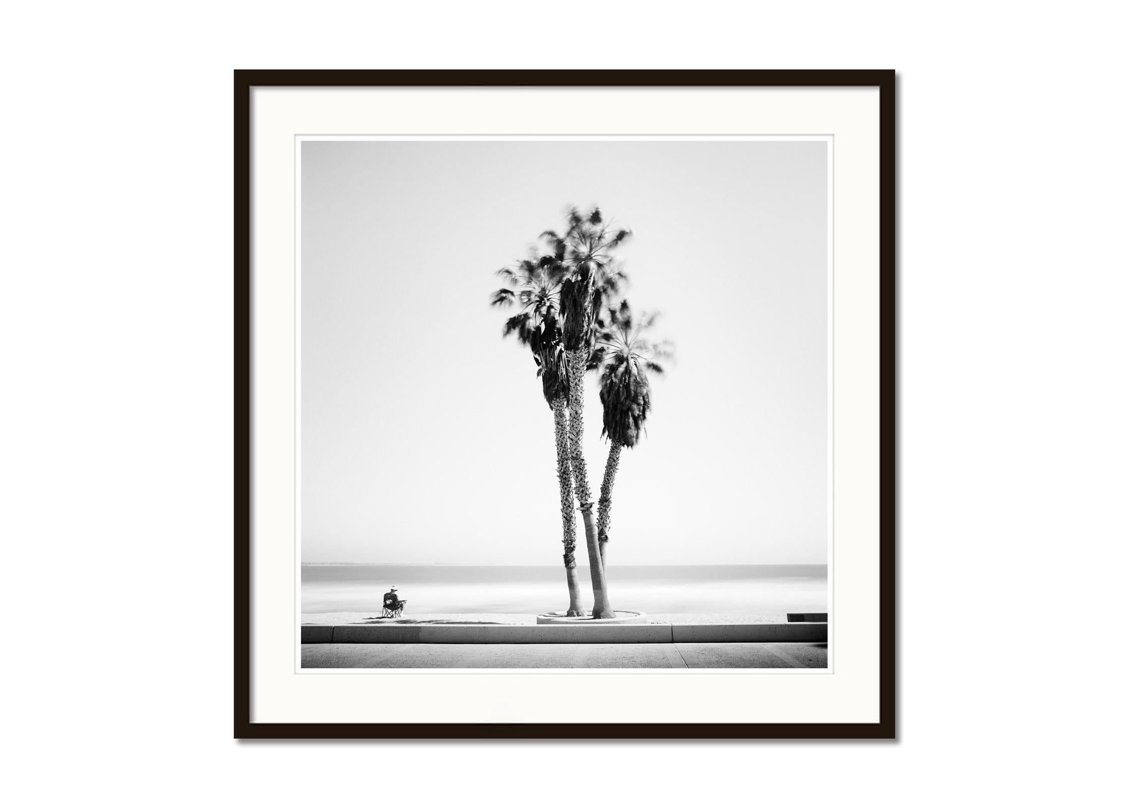 Sunday relaxing, beach, Santa Barbara, USA, black white landscape photography - Gray Black and White Photograph by Gerald Berghammer