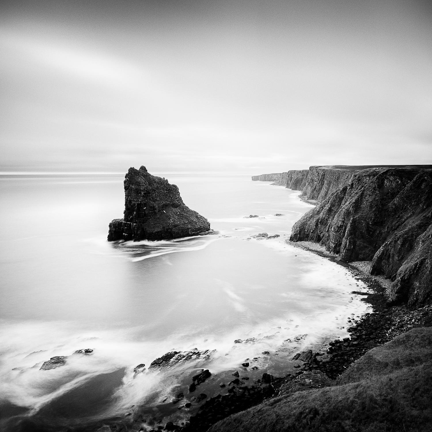 Surreal Moment, Cliffs, Rocks, Scotland, black white fineart photography, framed - Photograph by Gerald Berghammer
