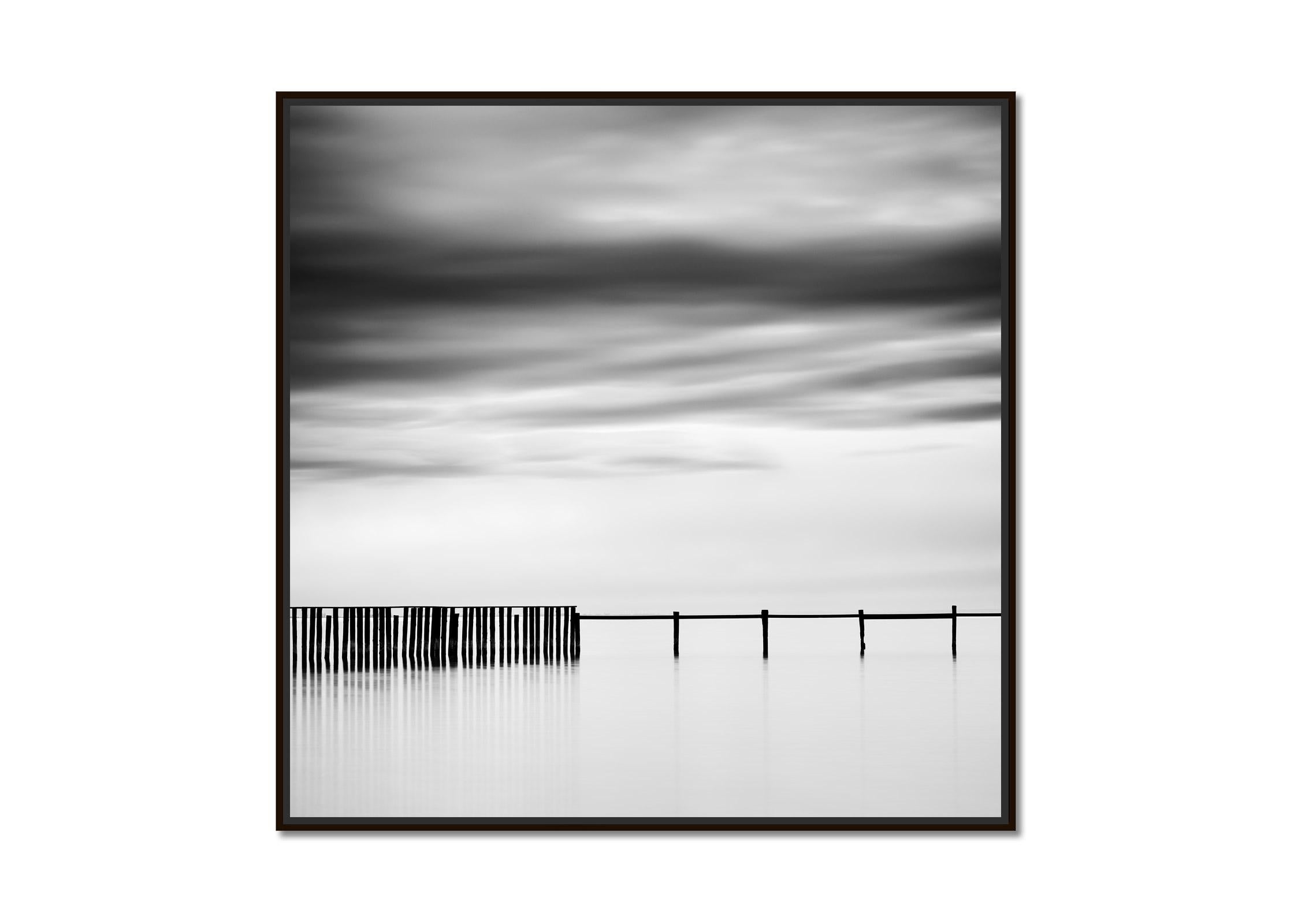 Swimming Area, cloudy, lake, black and white long exposure landscape photography - Photograph by Gerald Berghammer